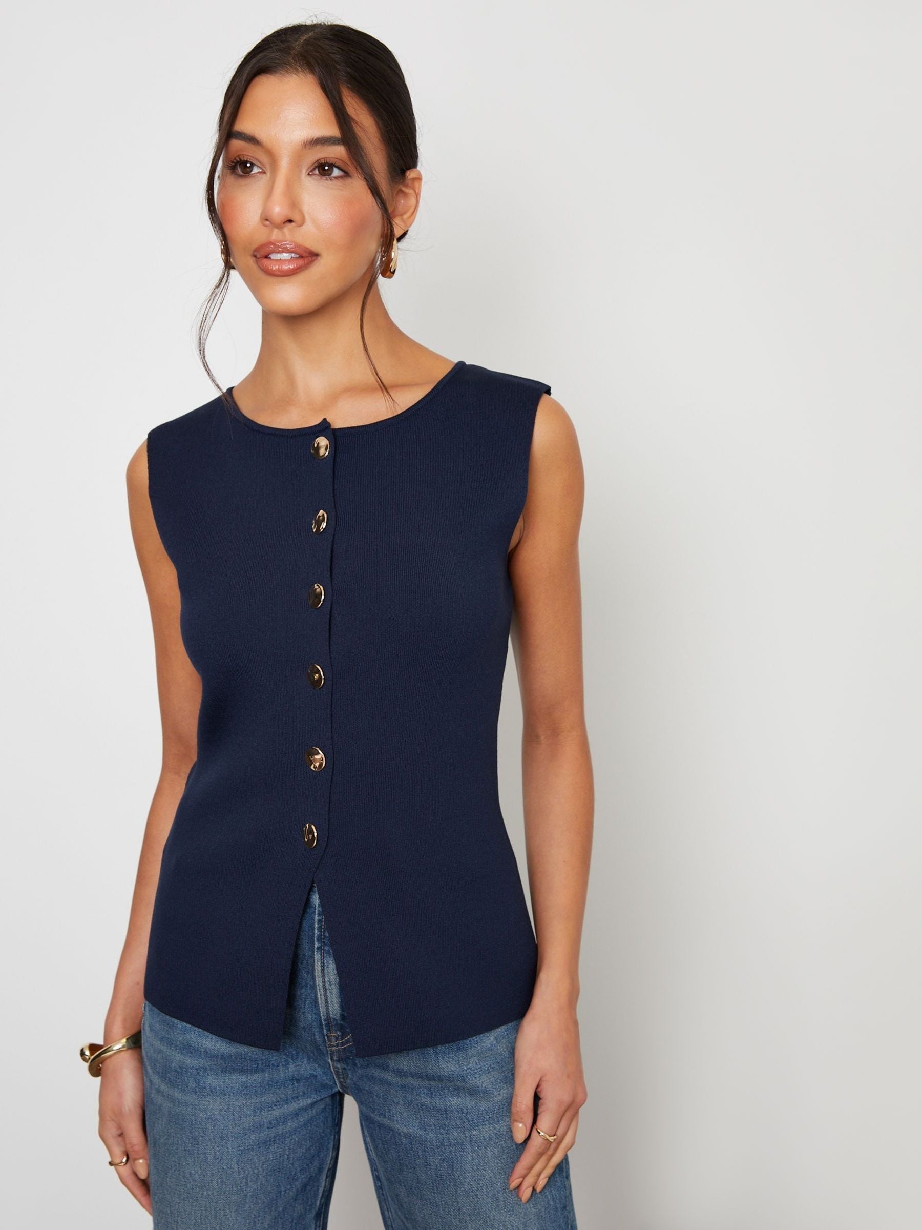 Blue Ribbed Knitted Waistcoat