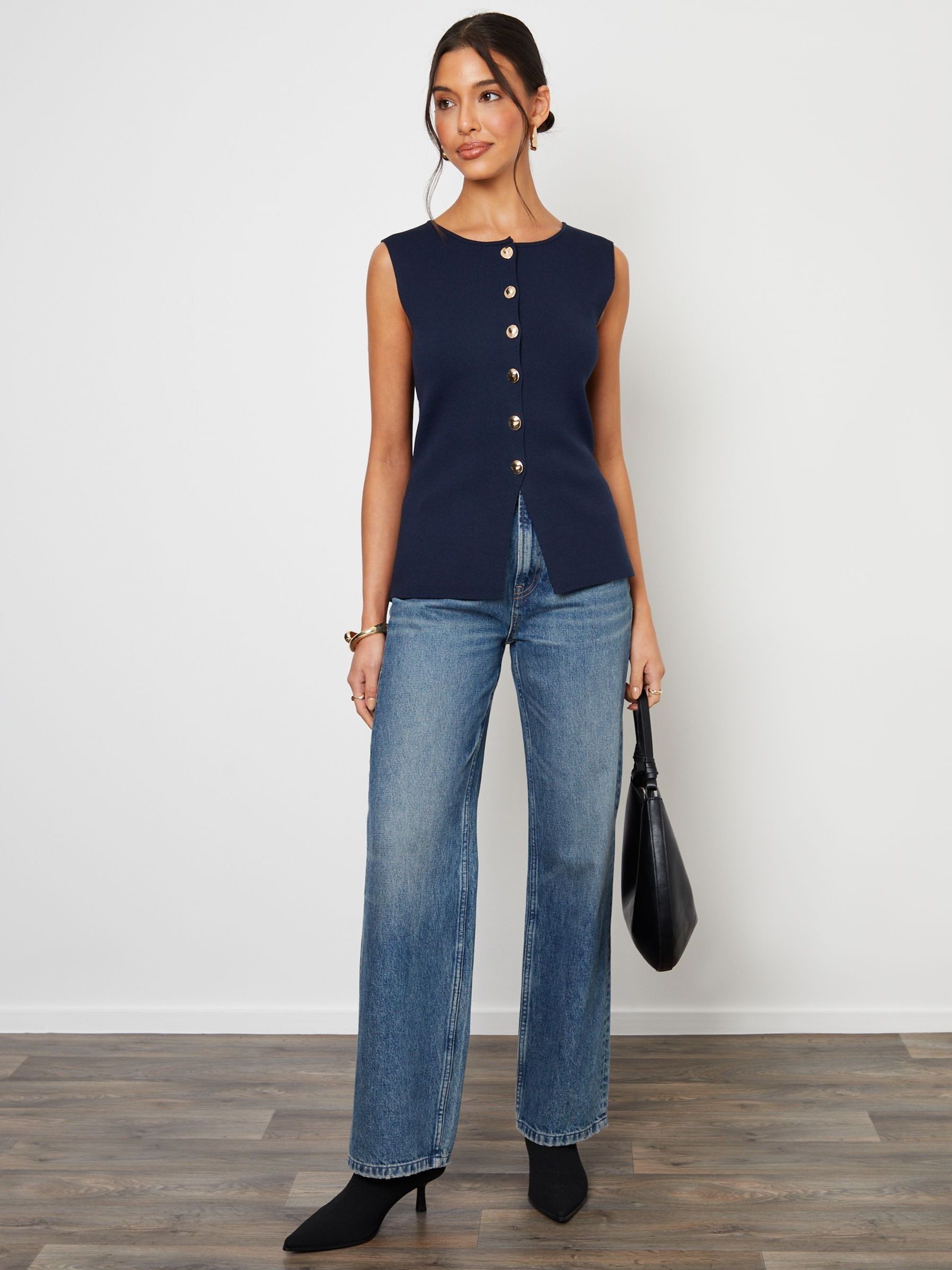 Blue Ribbed Knitted Waistcoat