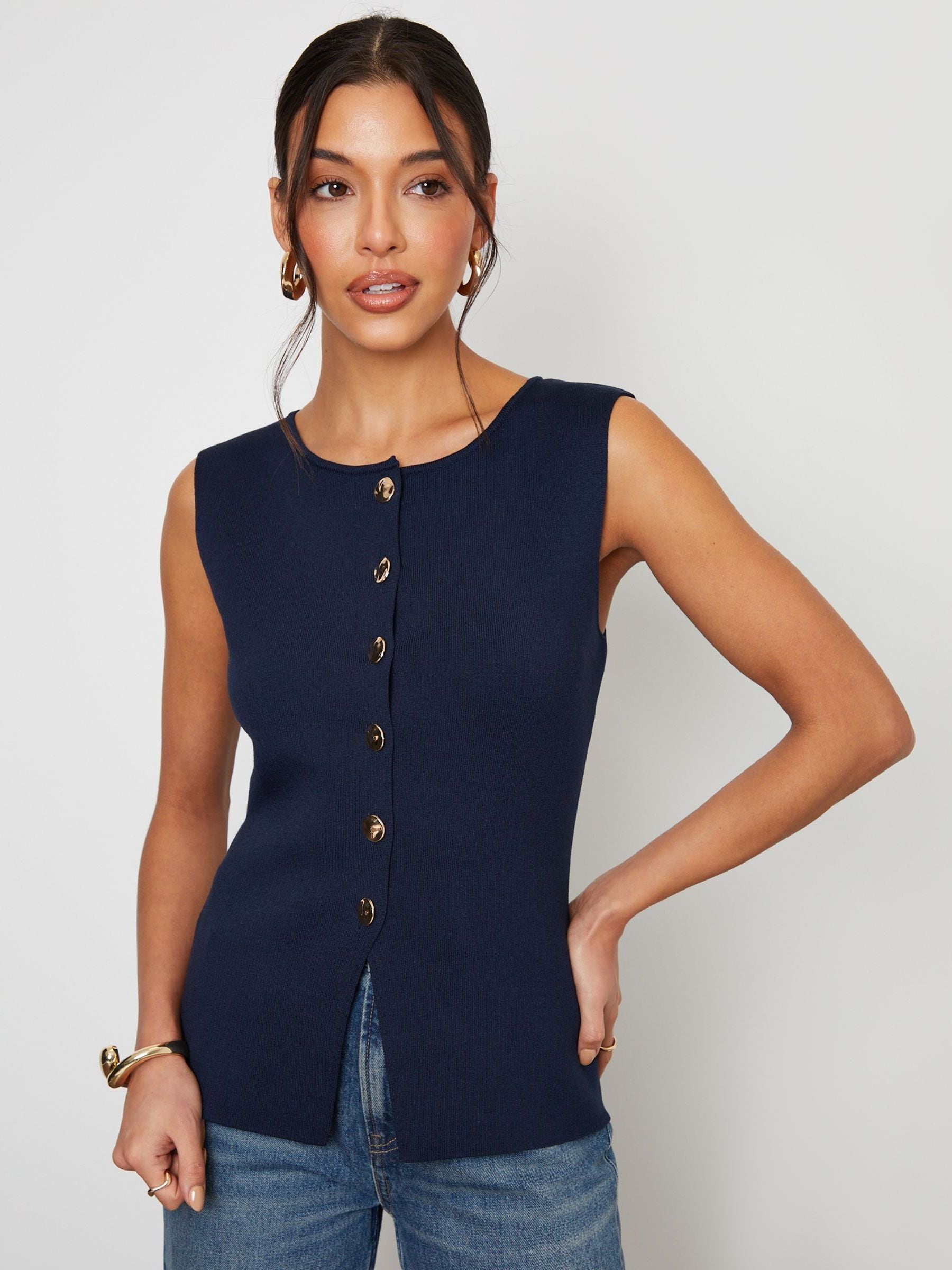 Blue Ribbed Knitted Waistcoat