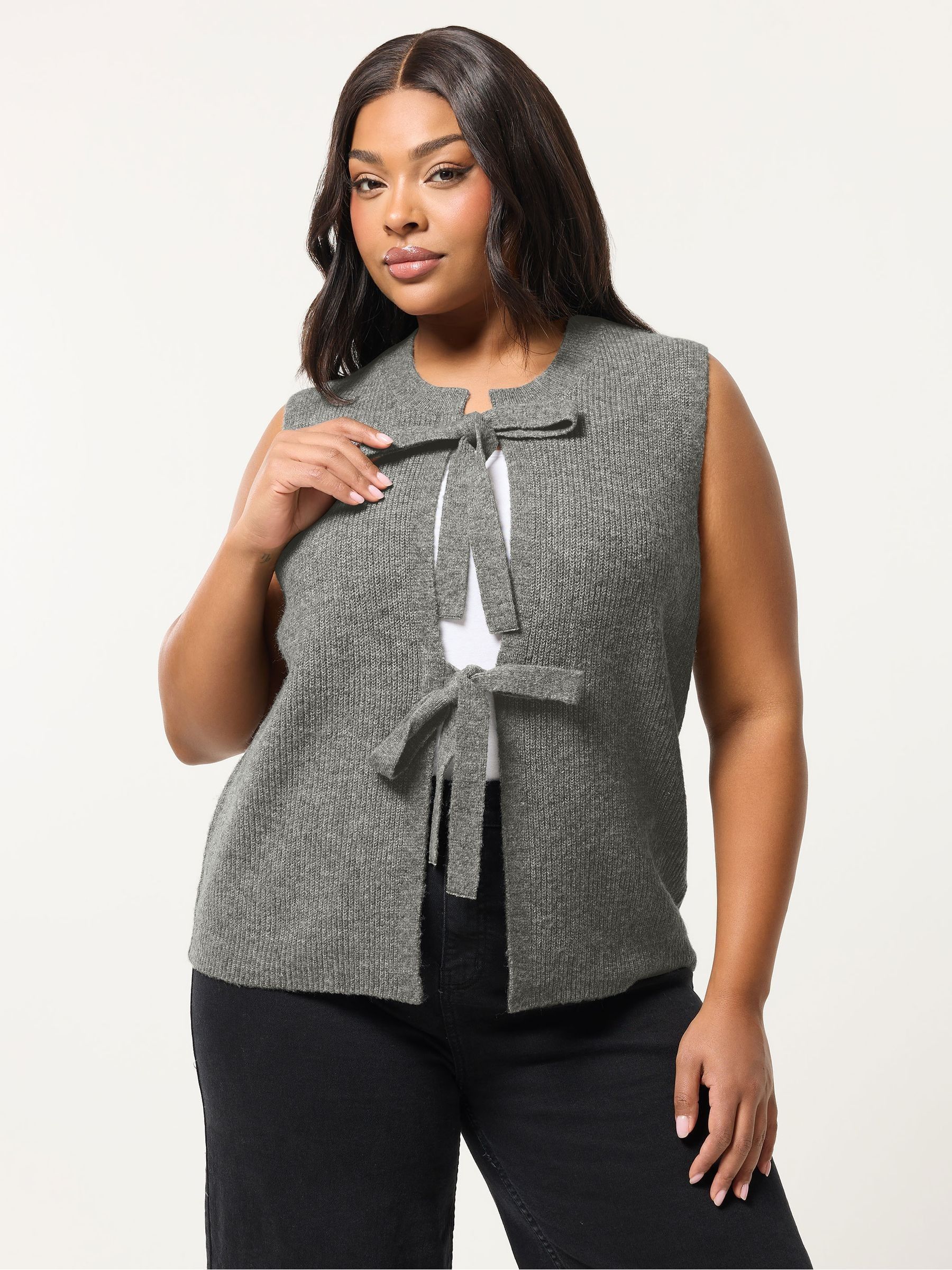 Curve Grey Double Tie Knitted Waistcoat