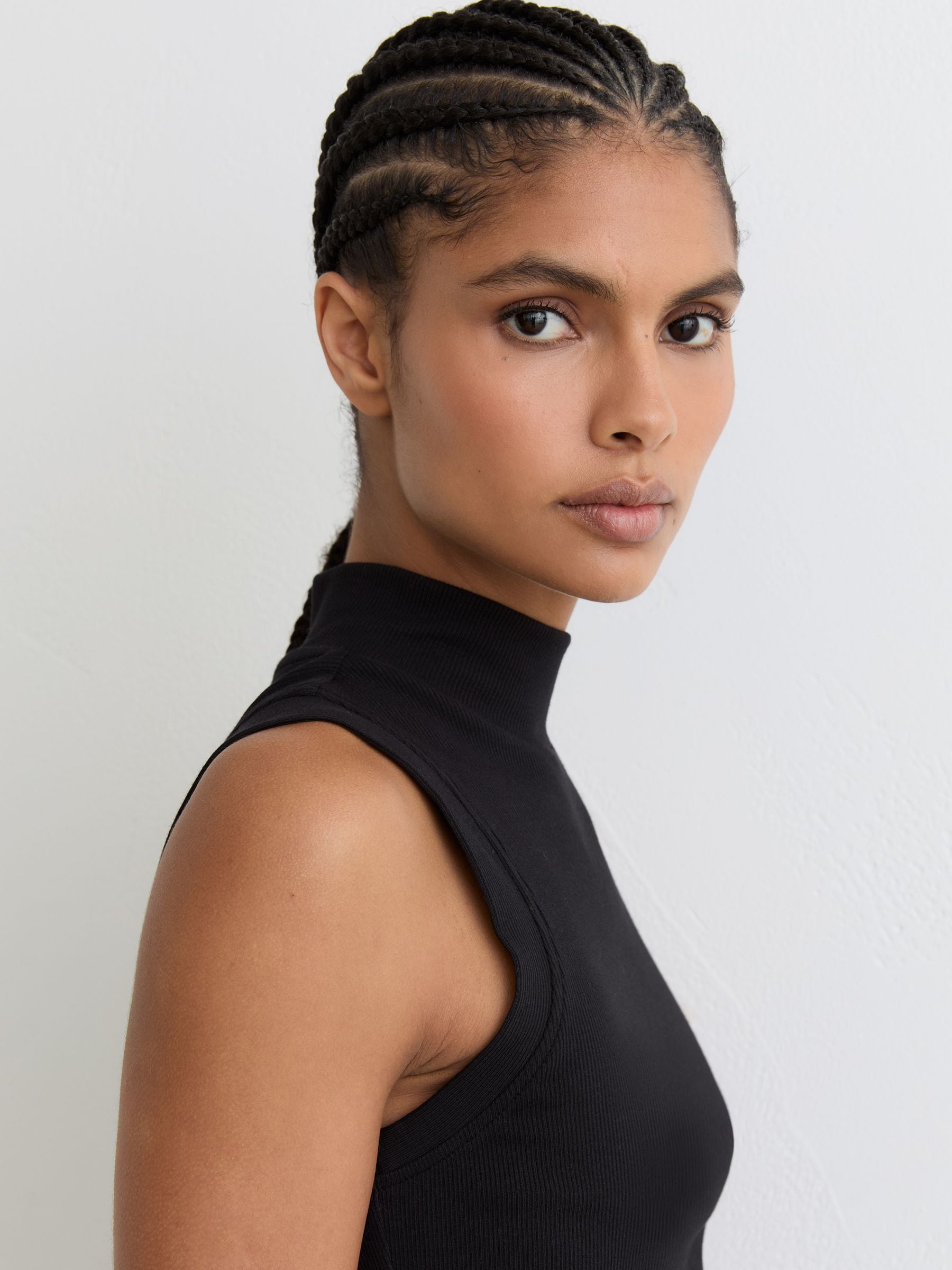 Black Simone Stretch-Cotton High-Neck Vest