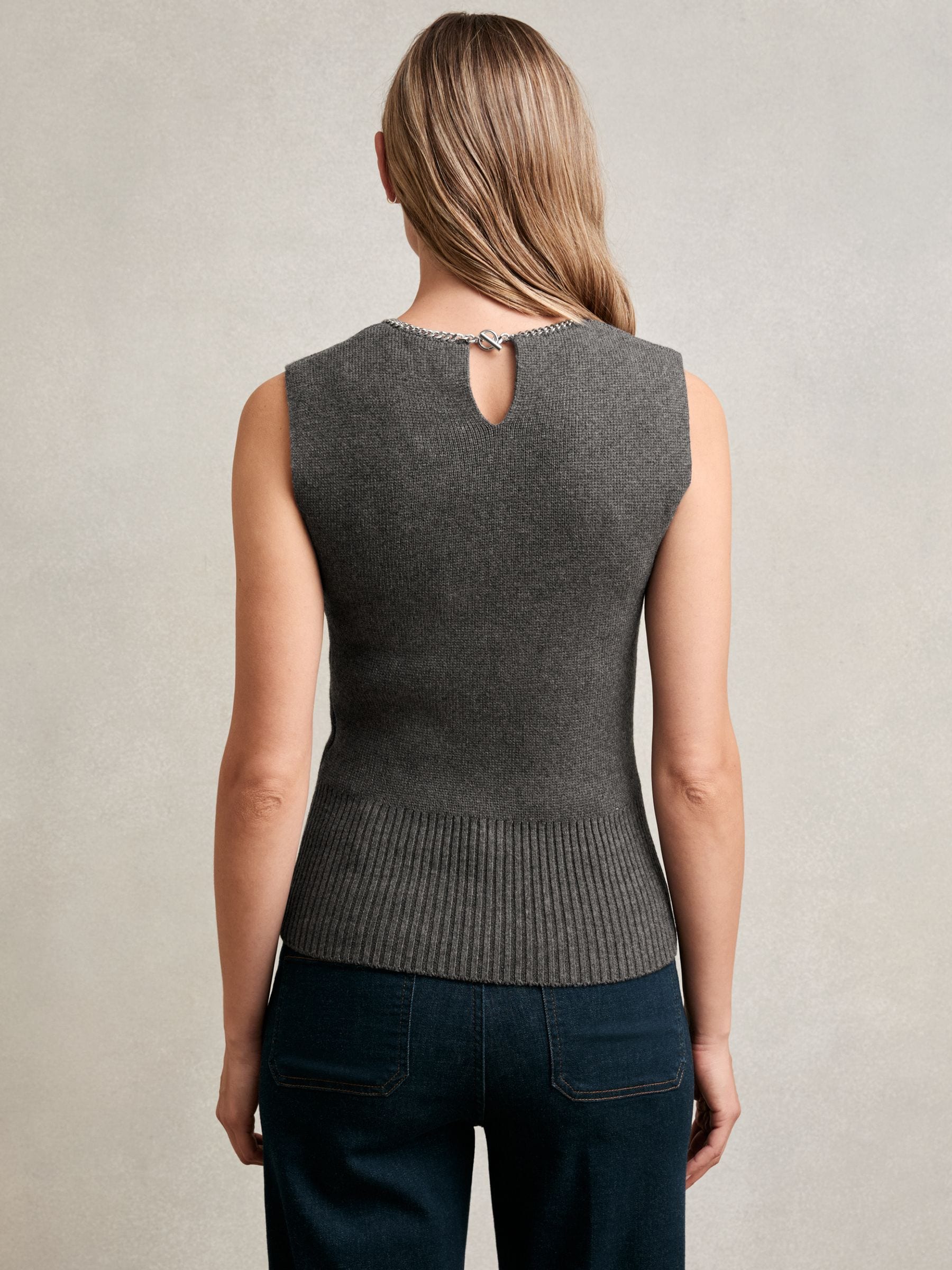 Charcoal Grey Nina Wool-Blend Necklace-Trim Knitted Vest