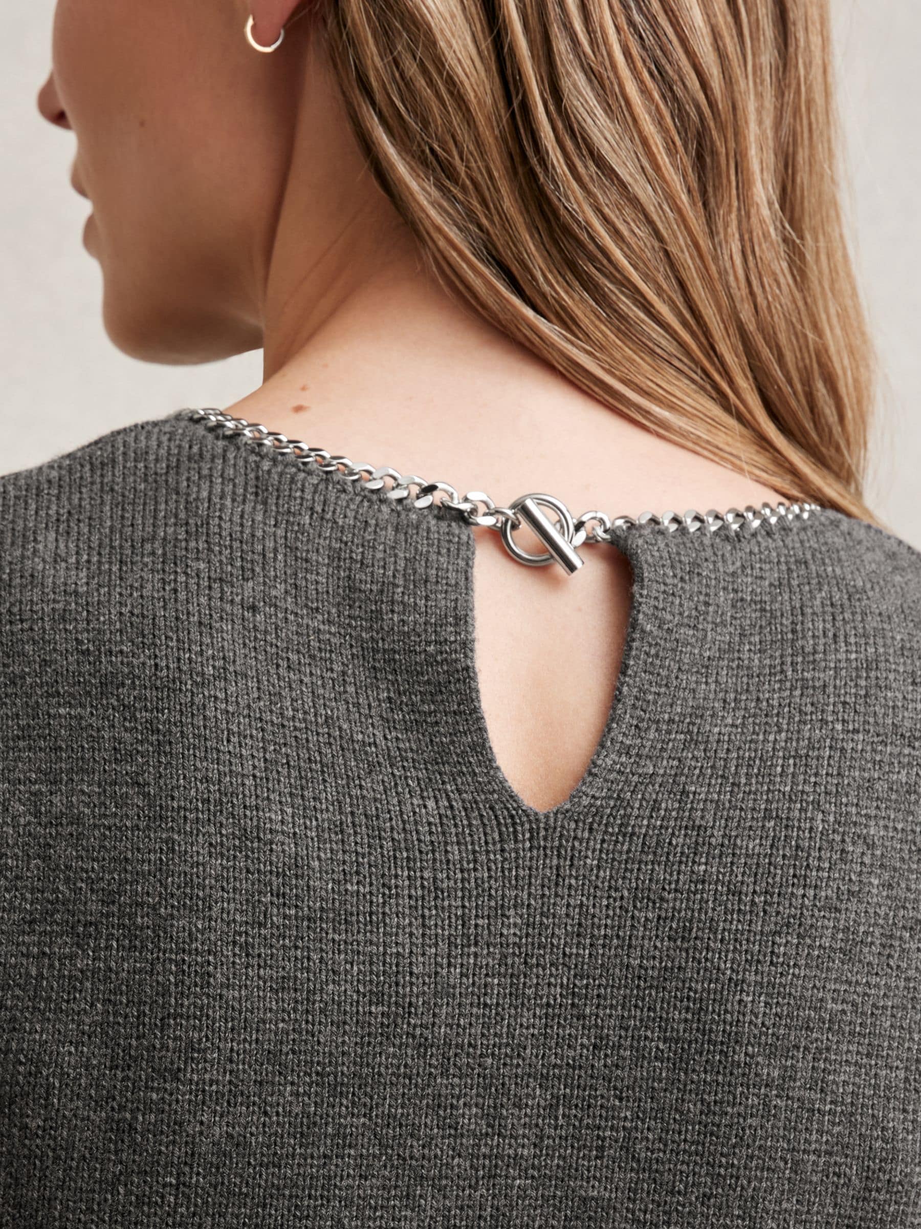 Charcoal Grey Nina Wool-Blend Necklace-Trim Knitted Vest