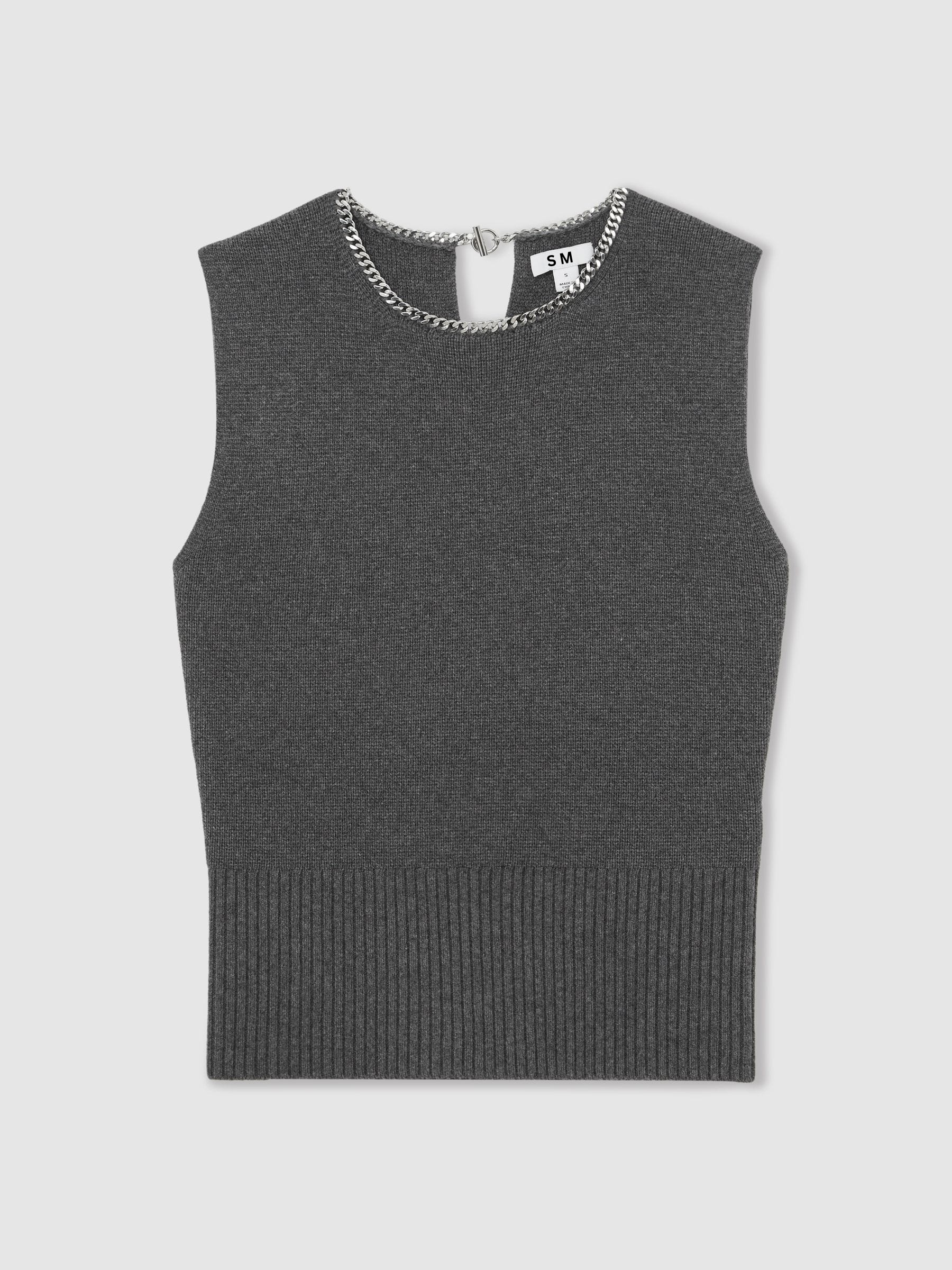 Charcoal Grey Nina Wool-Blend Necklace-Trim Knitted Vest