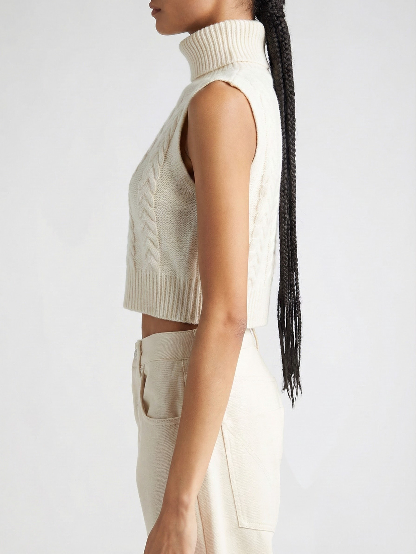 Classic Cable Knit Sleeveless Turtleneck Vest
