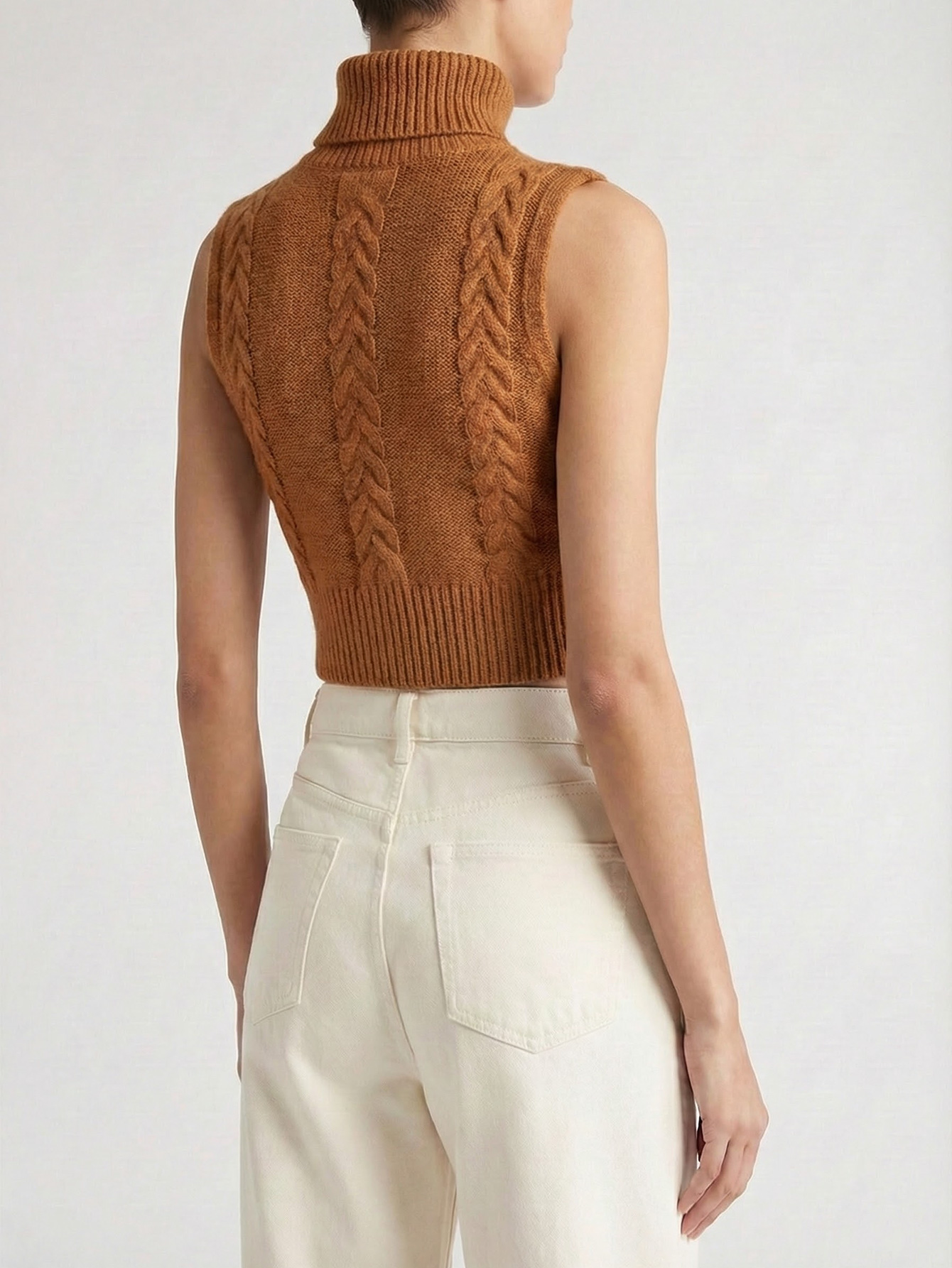 Classic Cable Knit Sleeveless Turtleneck Vest