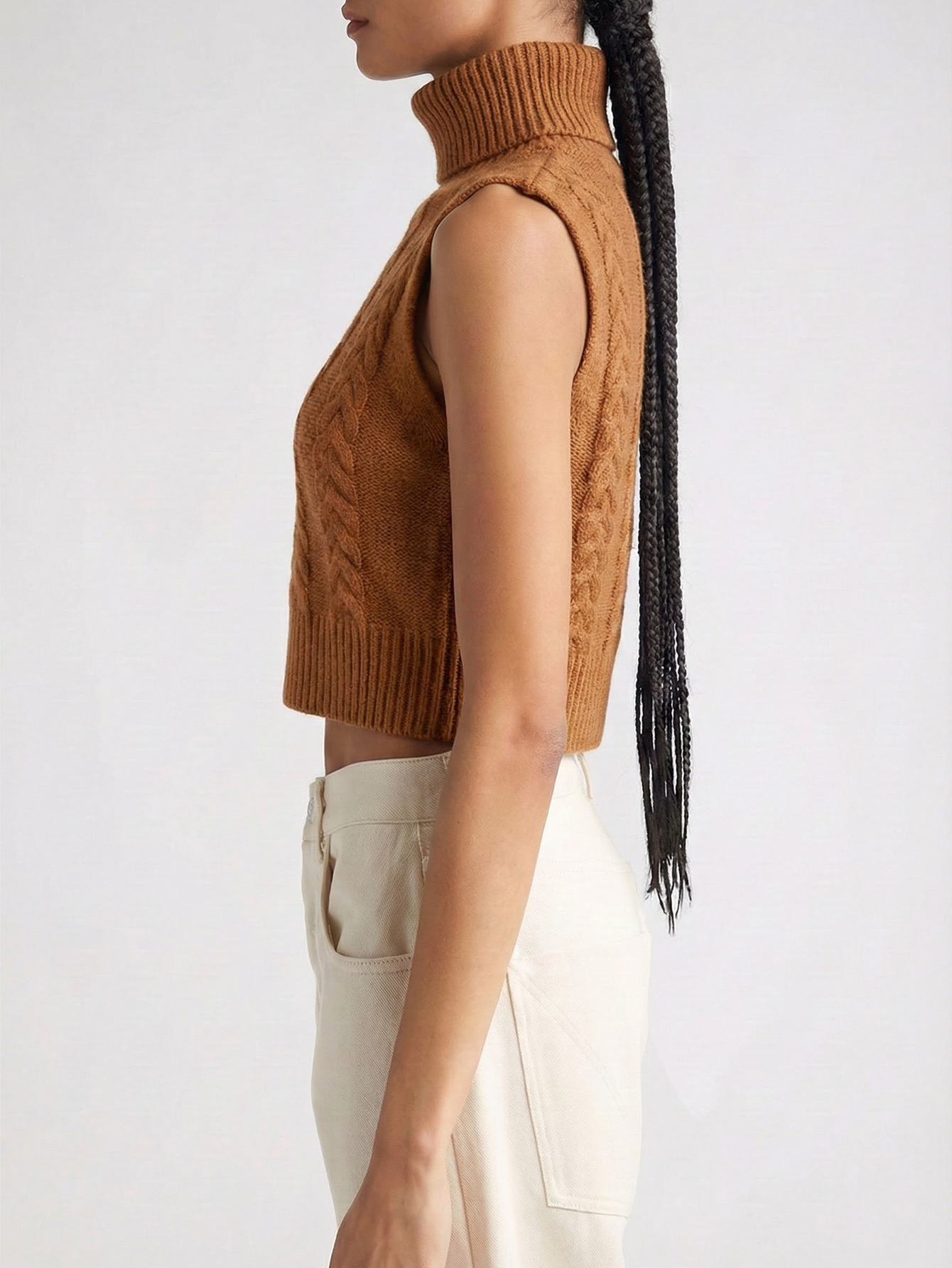 Classic Cable Knit Sleeveless Turtleneck Vest