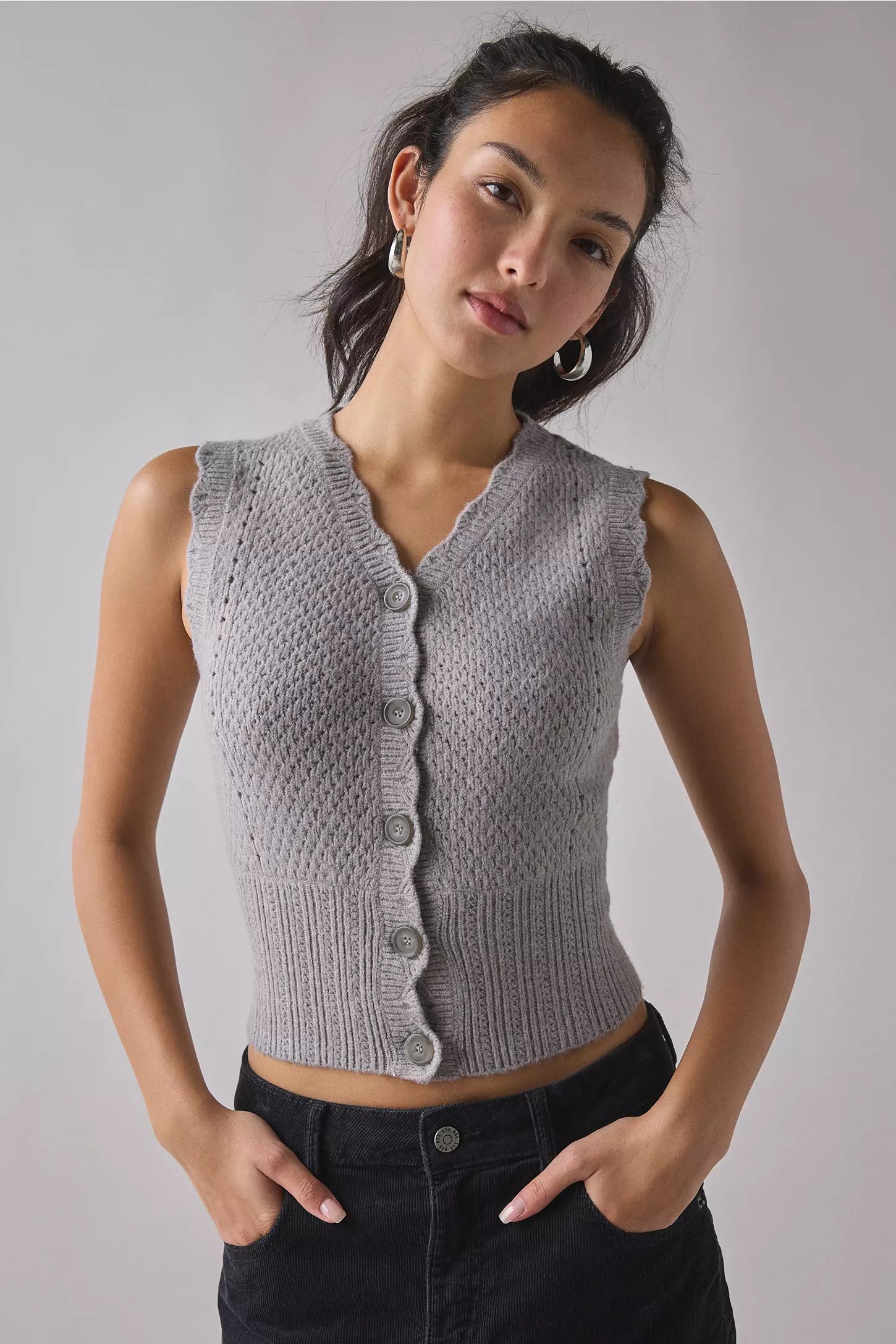 Cropped Button-Up Sweater Vest