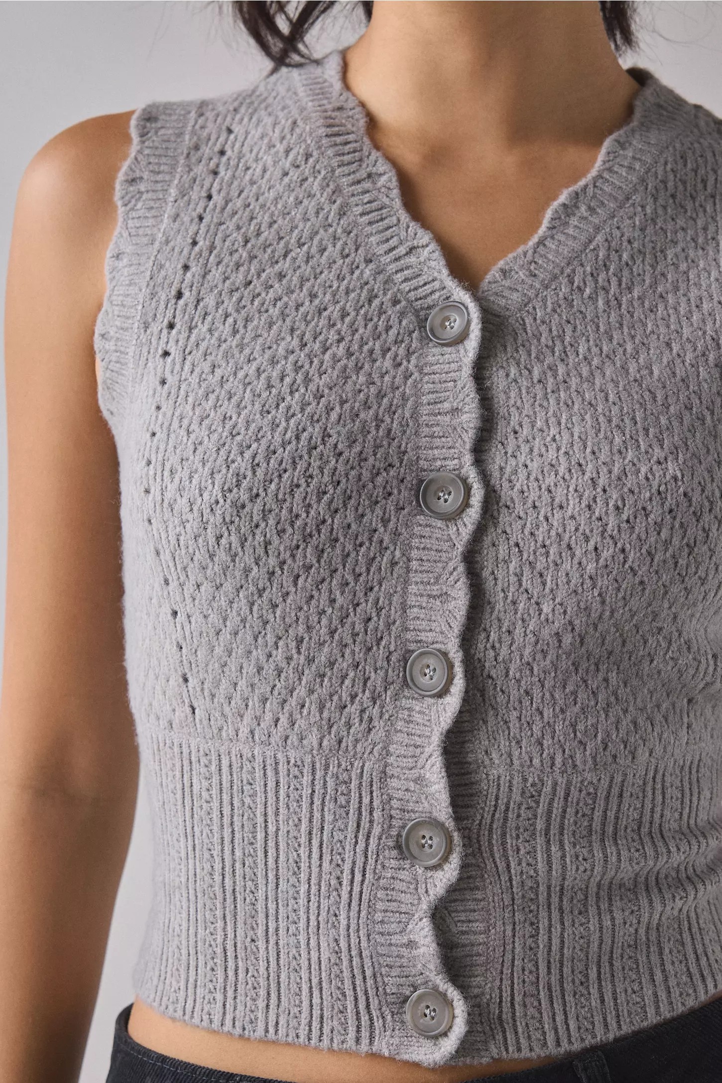 Cropped Button-Up Sweater Vest