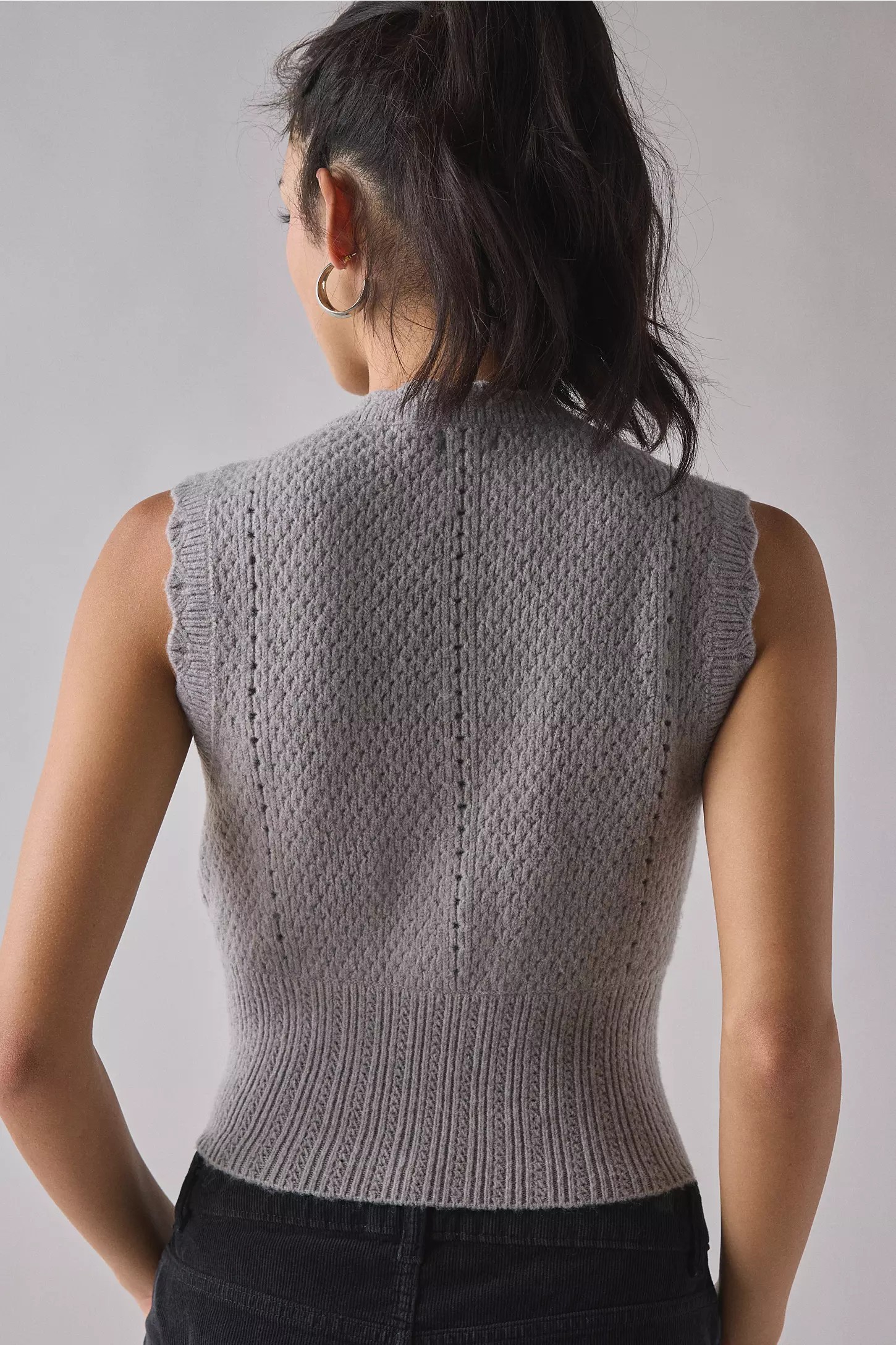 Cropped Button-Up Sweater Vest