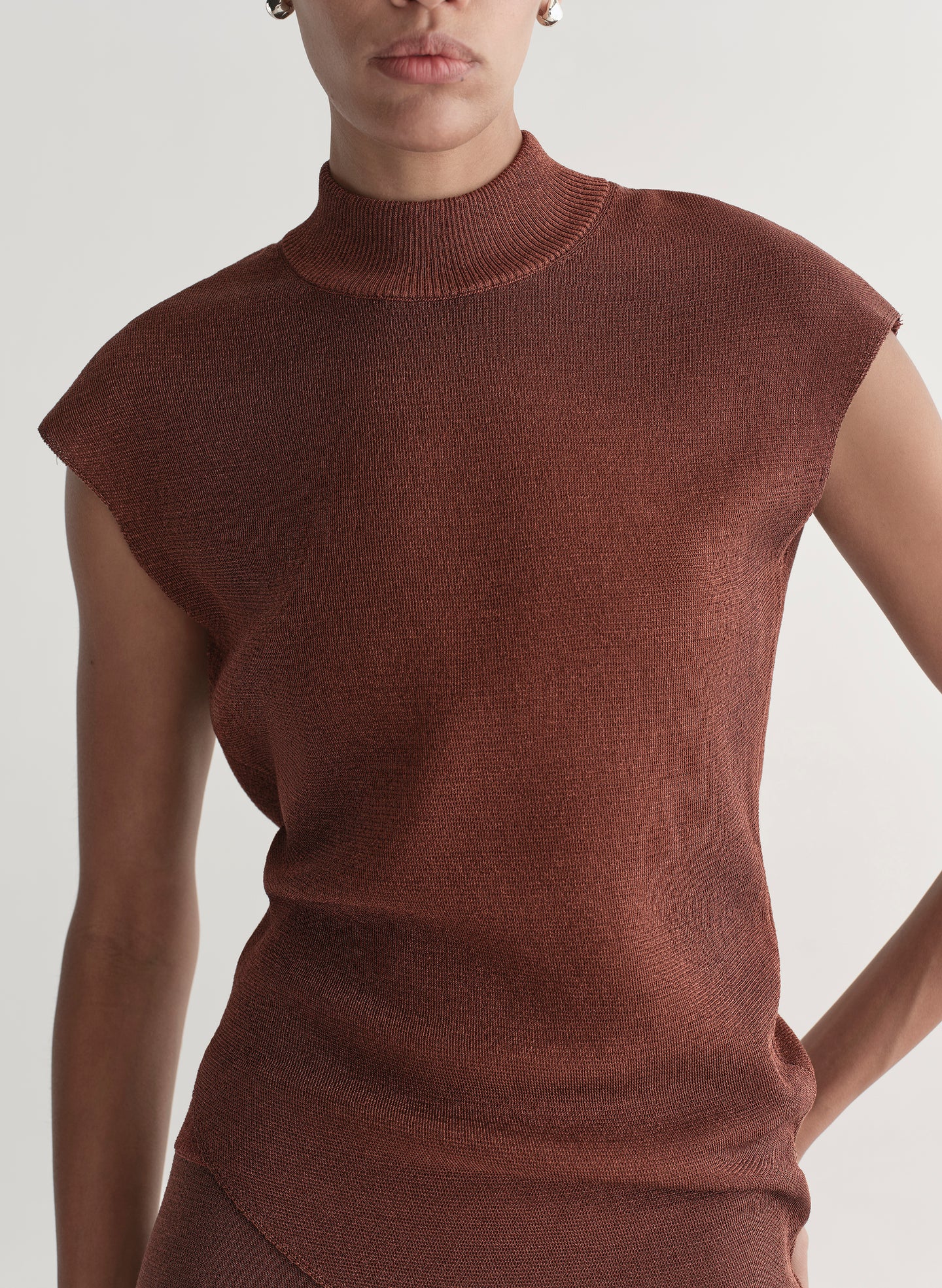 Metallic Knit Asymmetric Vest (Rust)