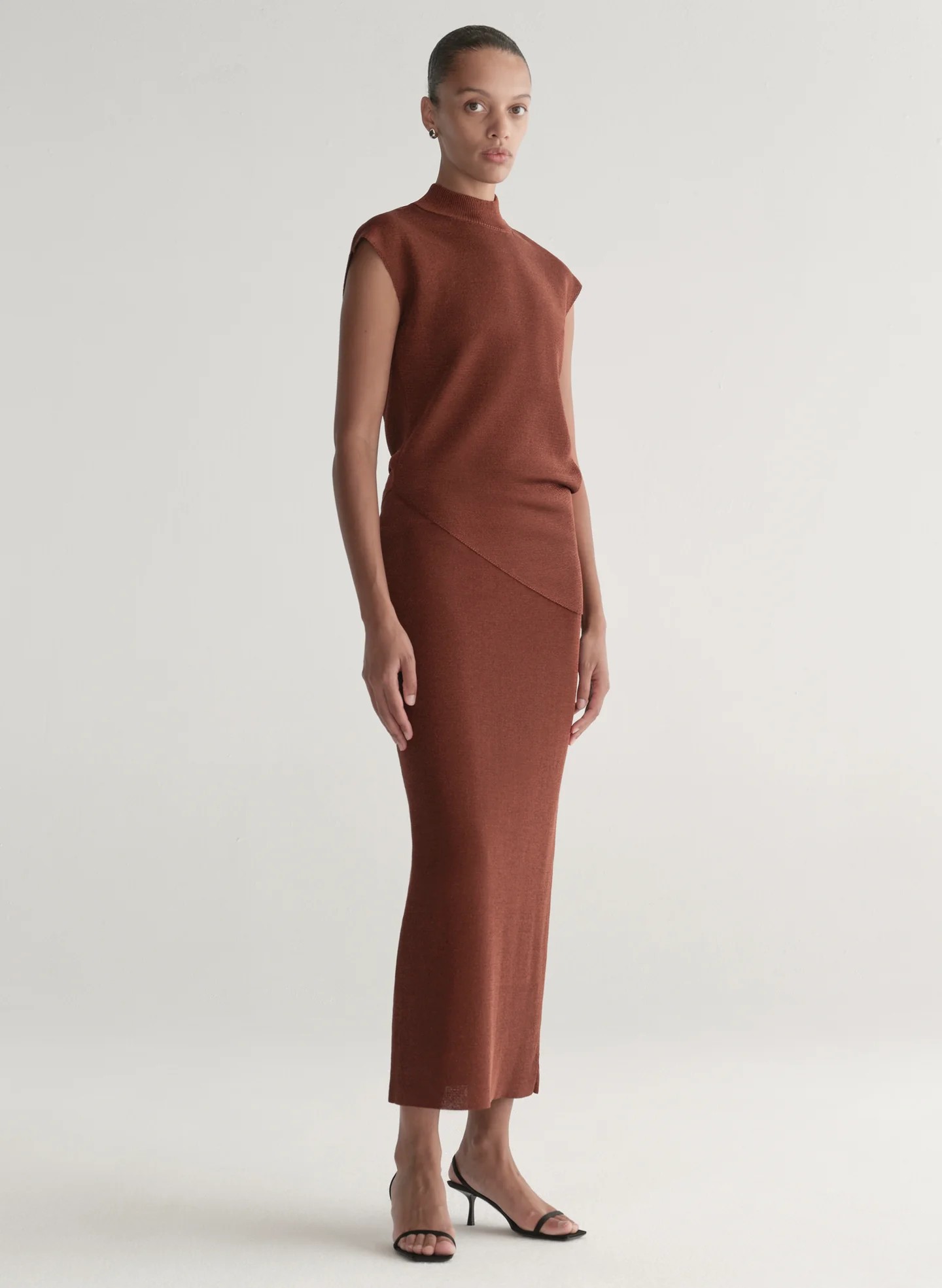 Metallic Knit Asymmetric Vest (Rust)