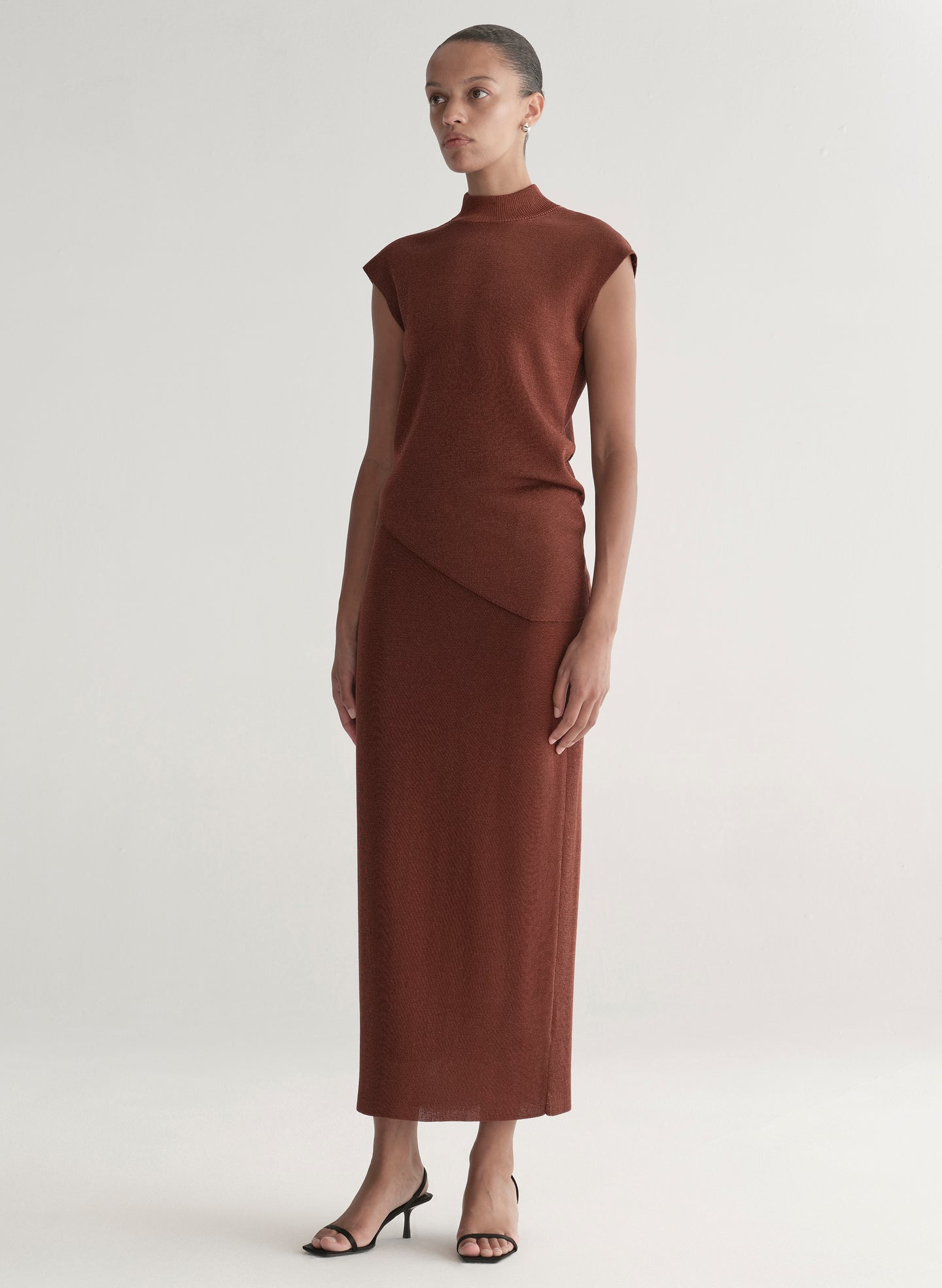 Metallic Knit Asymmetric Vest (Rust)