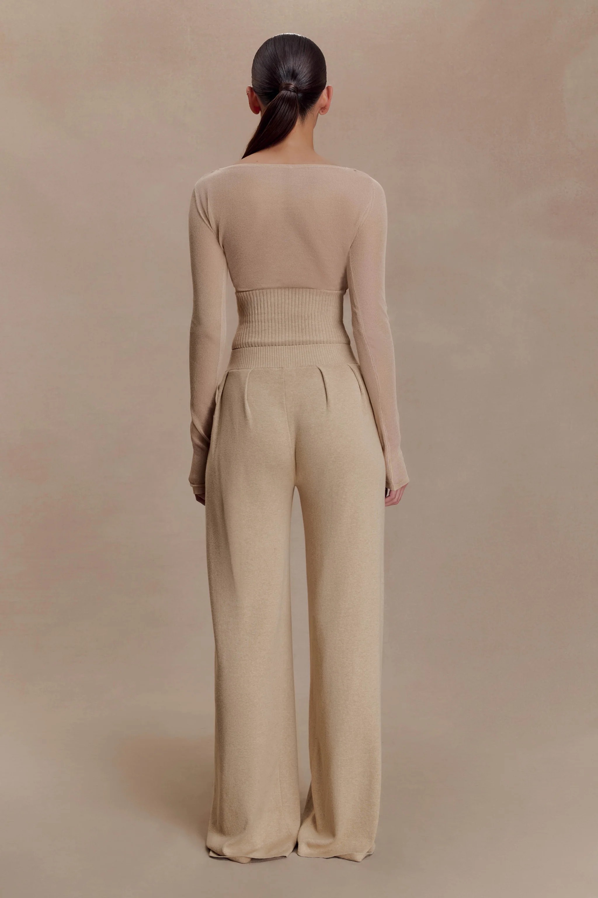 Gathered Silk Blend Knit Pants – Sand