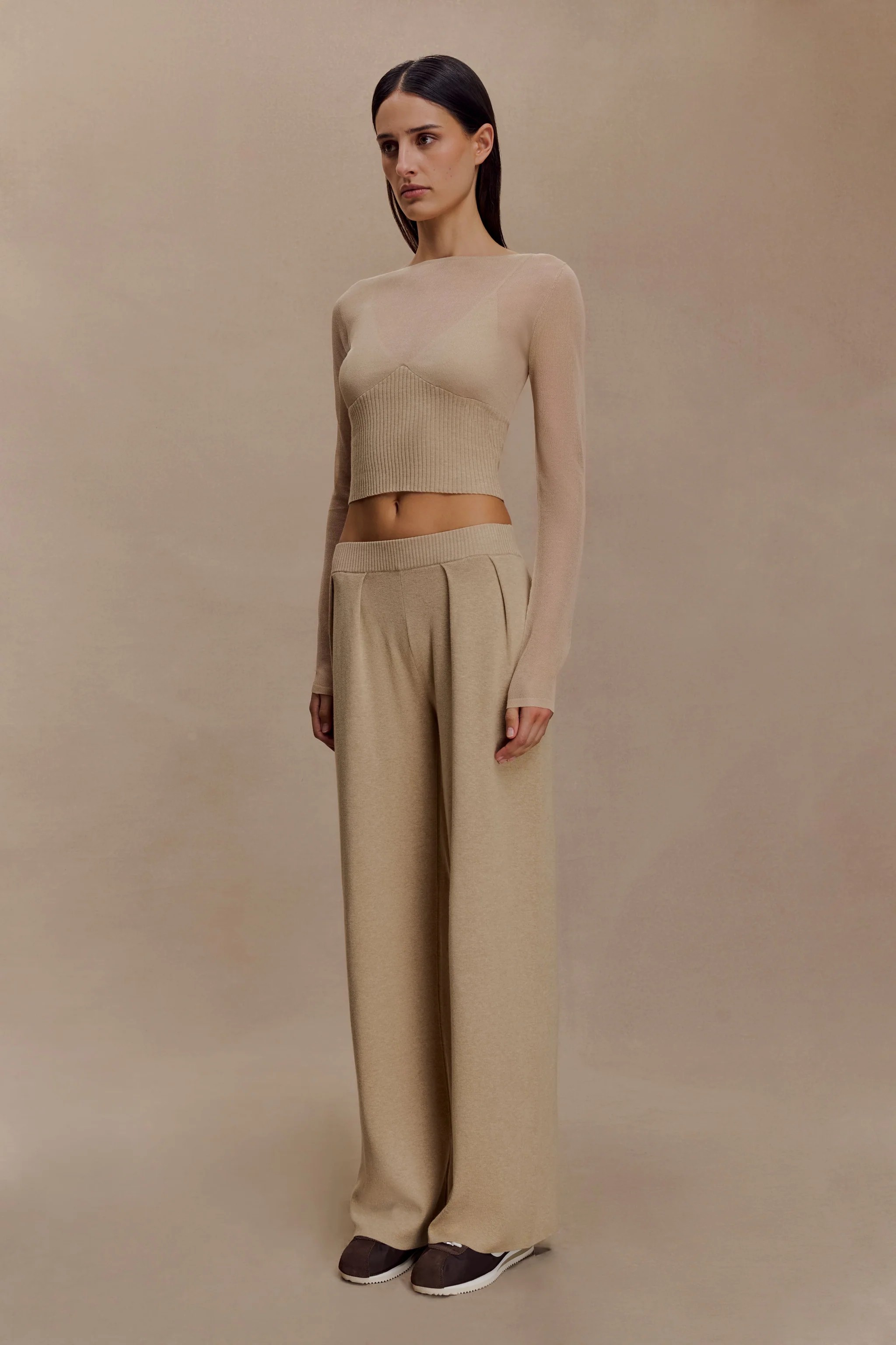 Gathered Silk Blend Knit Pants – Sand