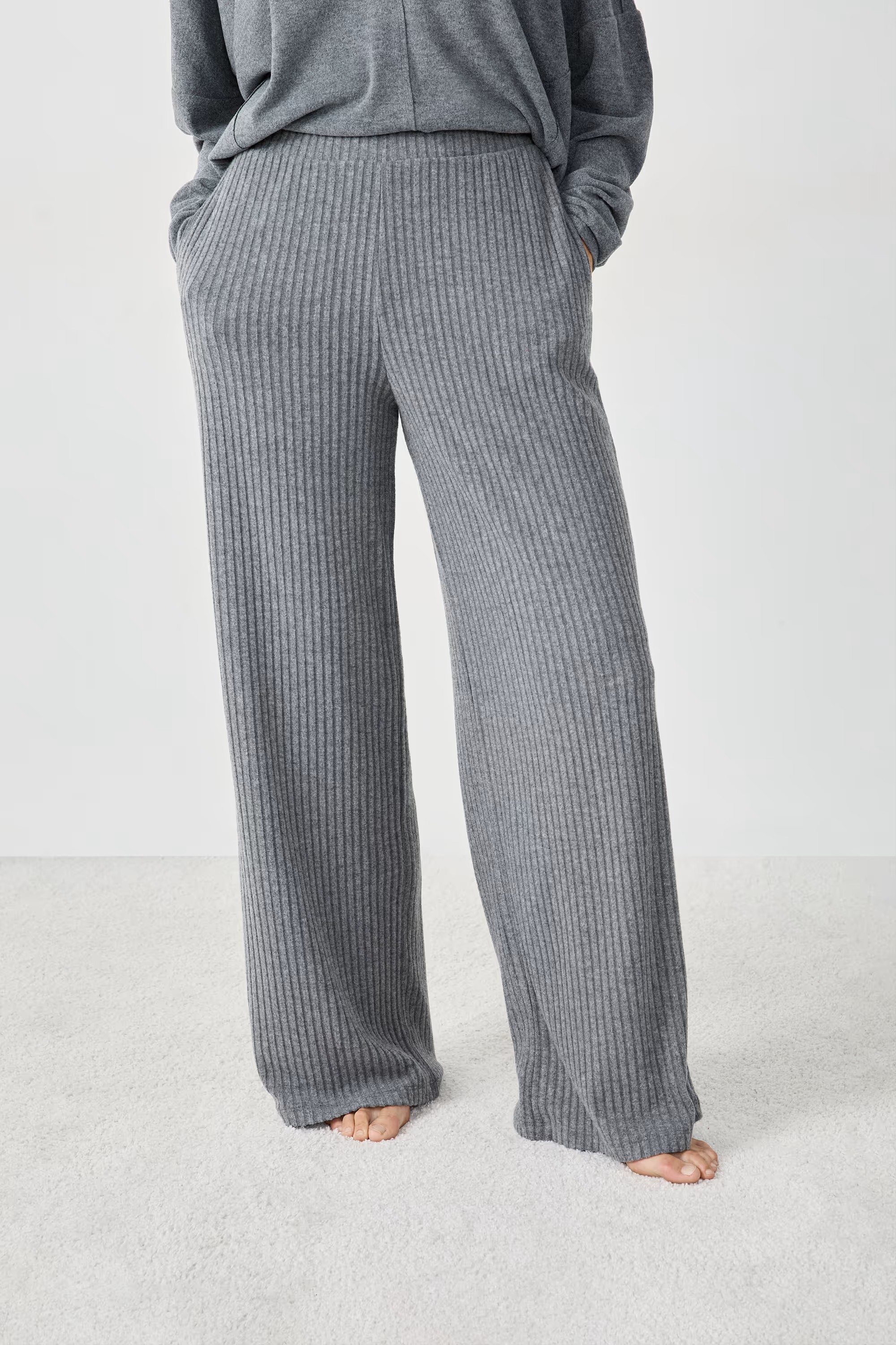 Grey Lambswool & Cashmere Knitted Flared Trousers