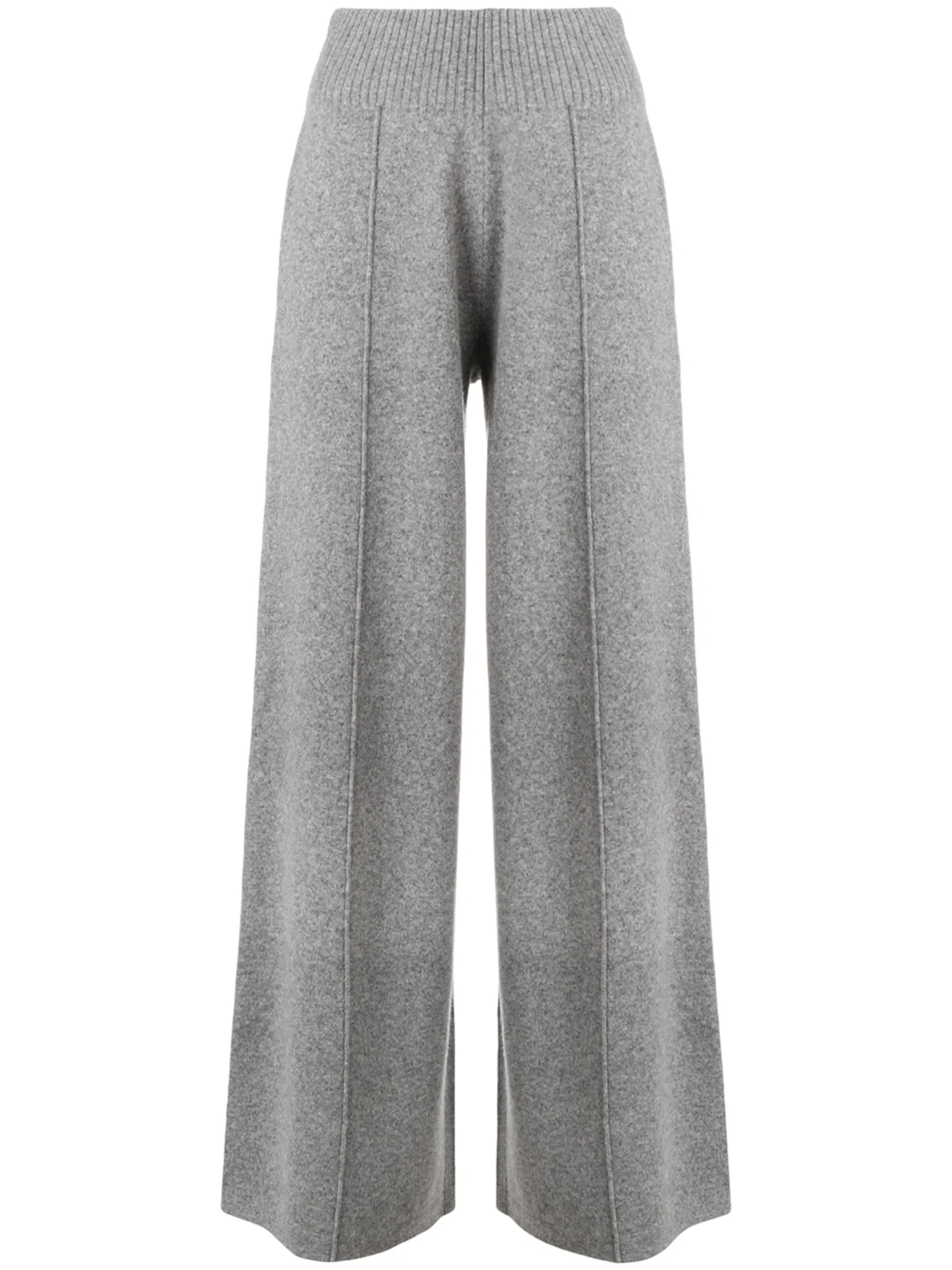 Grey Lambswool & Cashmere Knitted Flared Trousers