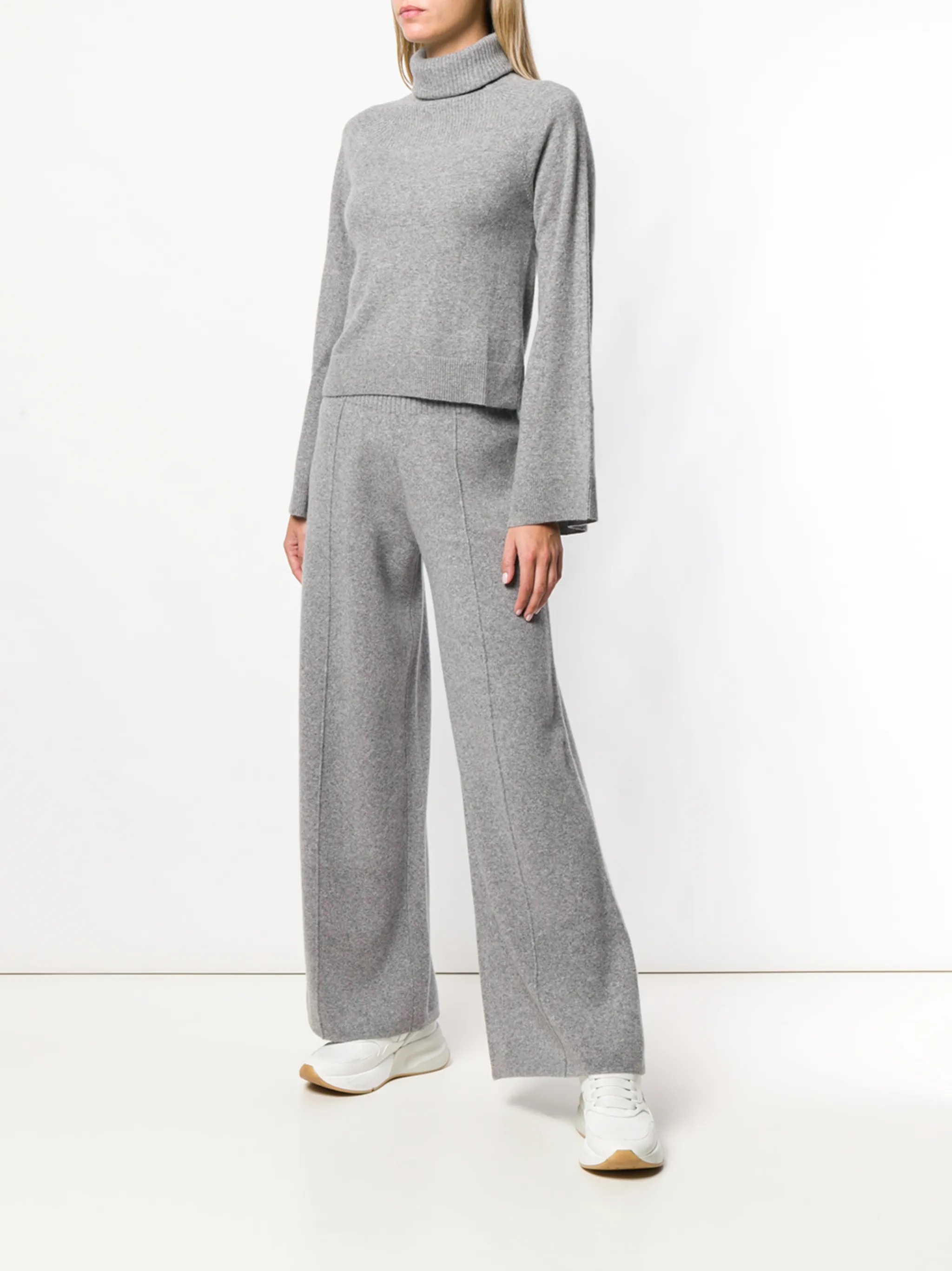 Grey Lambswool & Cashmere Knitted Flared Trousers