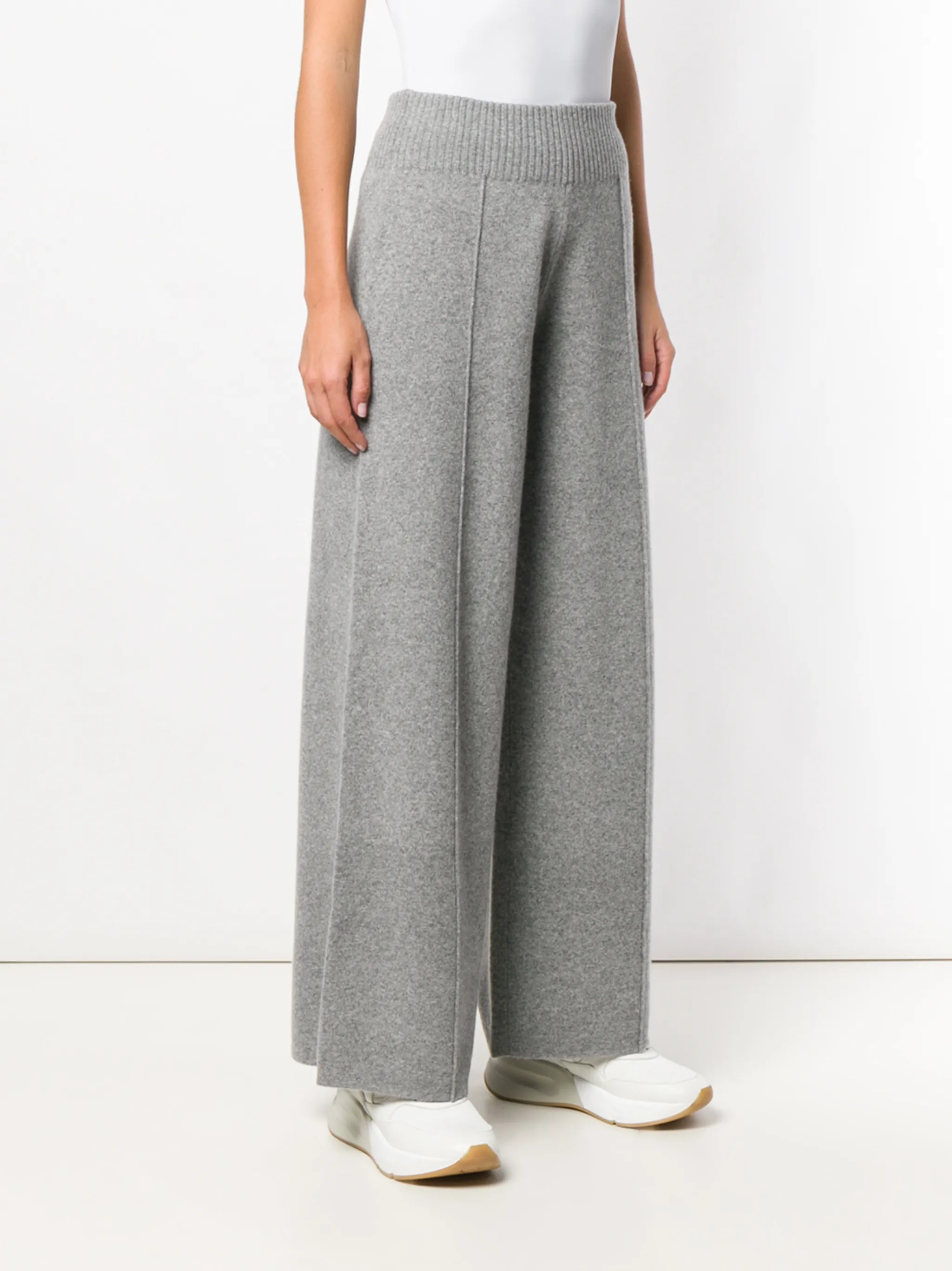 Grey Lambswool & Cashmere Knitted Flared Trousers
