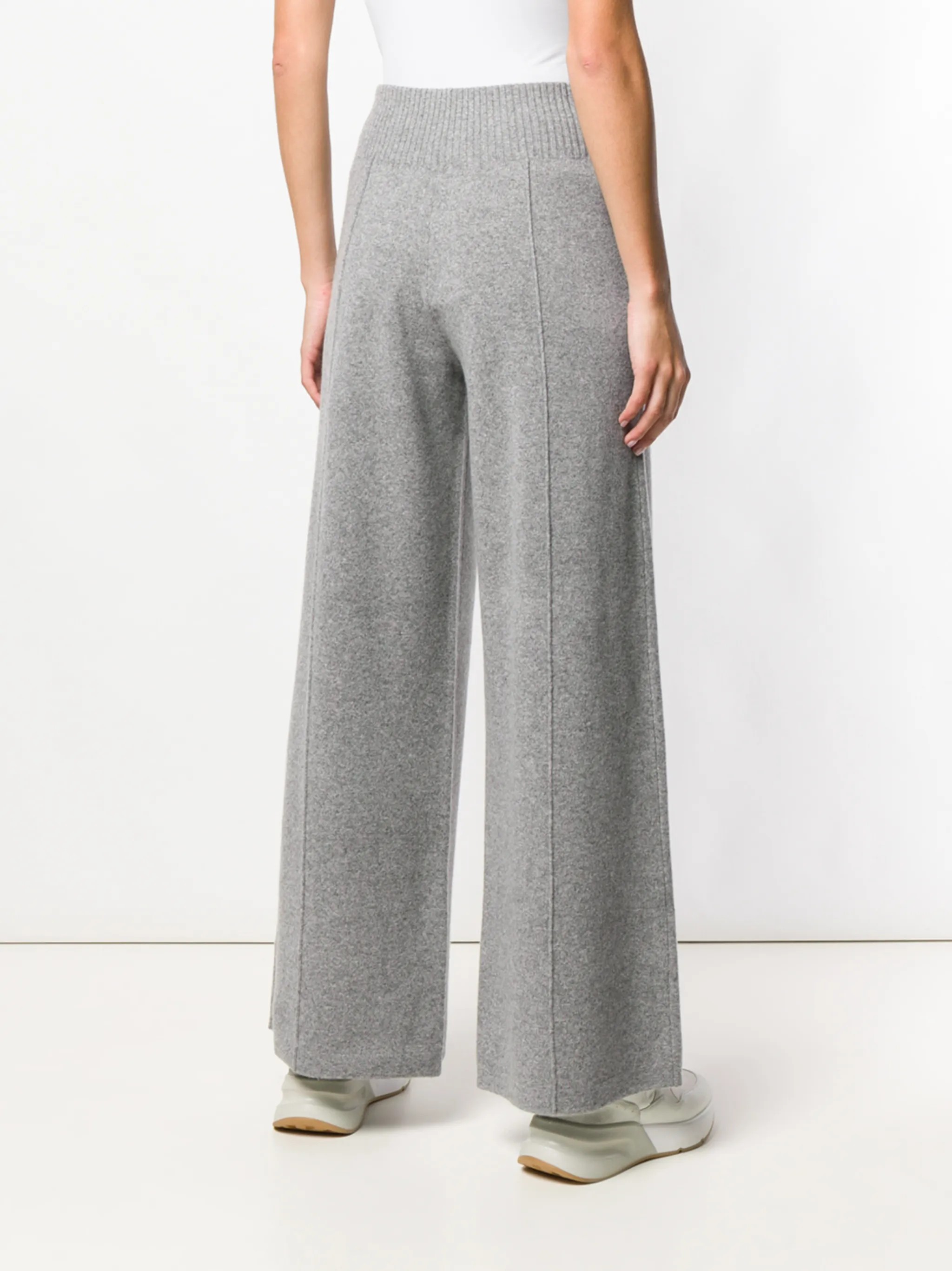 Grey Lambswool & Cashmere Knitted Flared Trousers