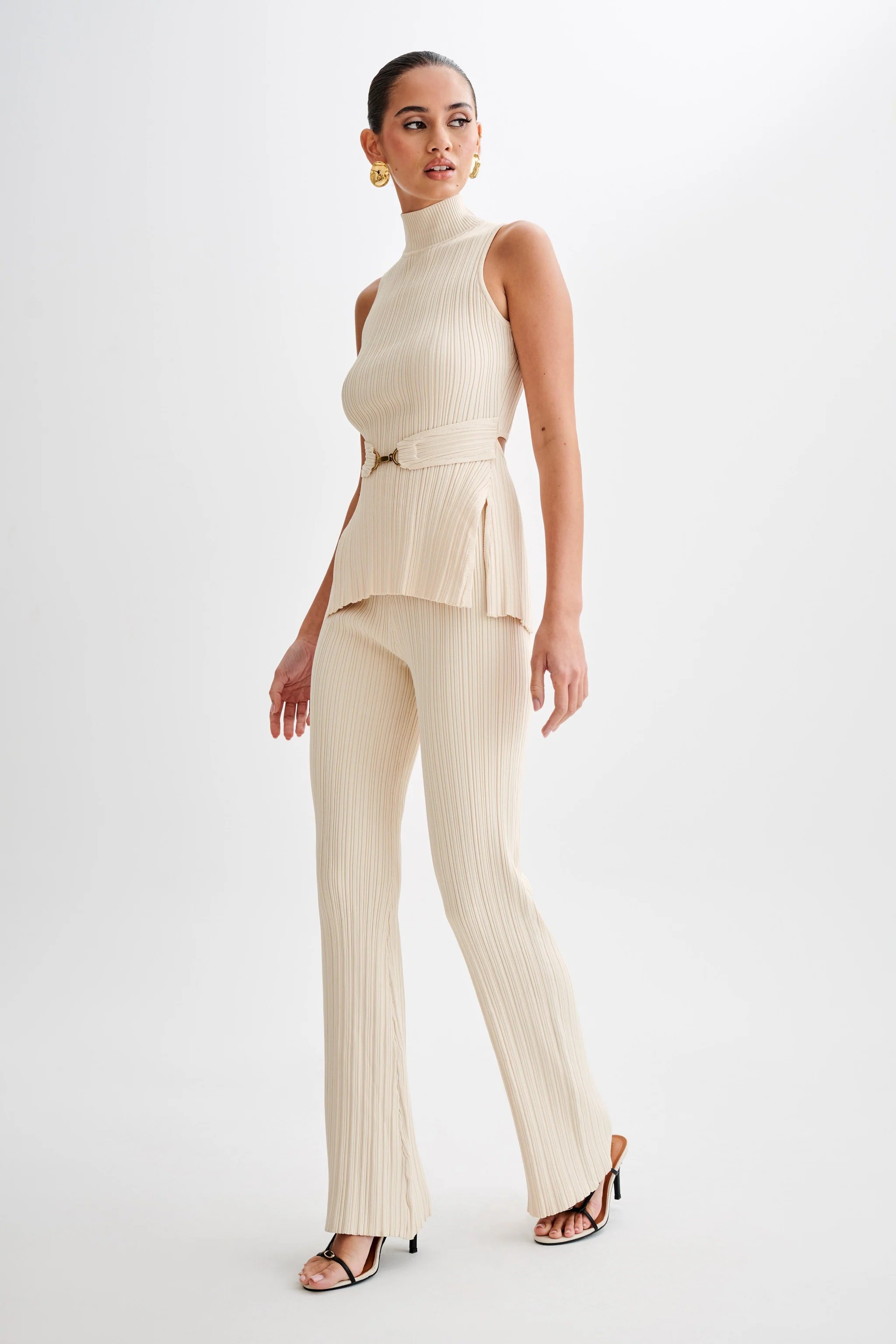 Straight Leg Rib Knit Pant – Cream