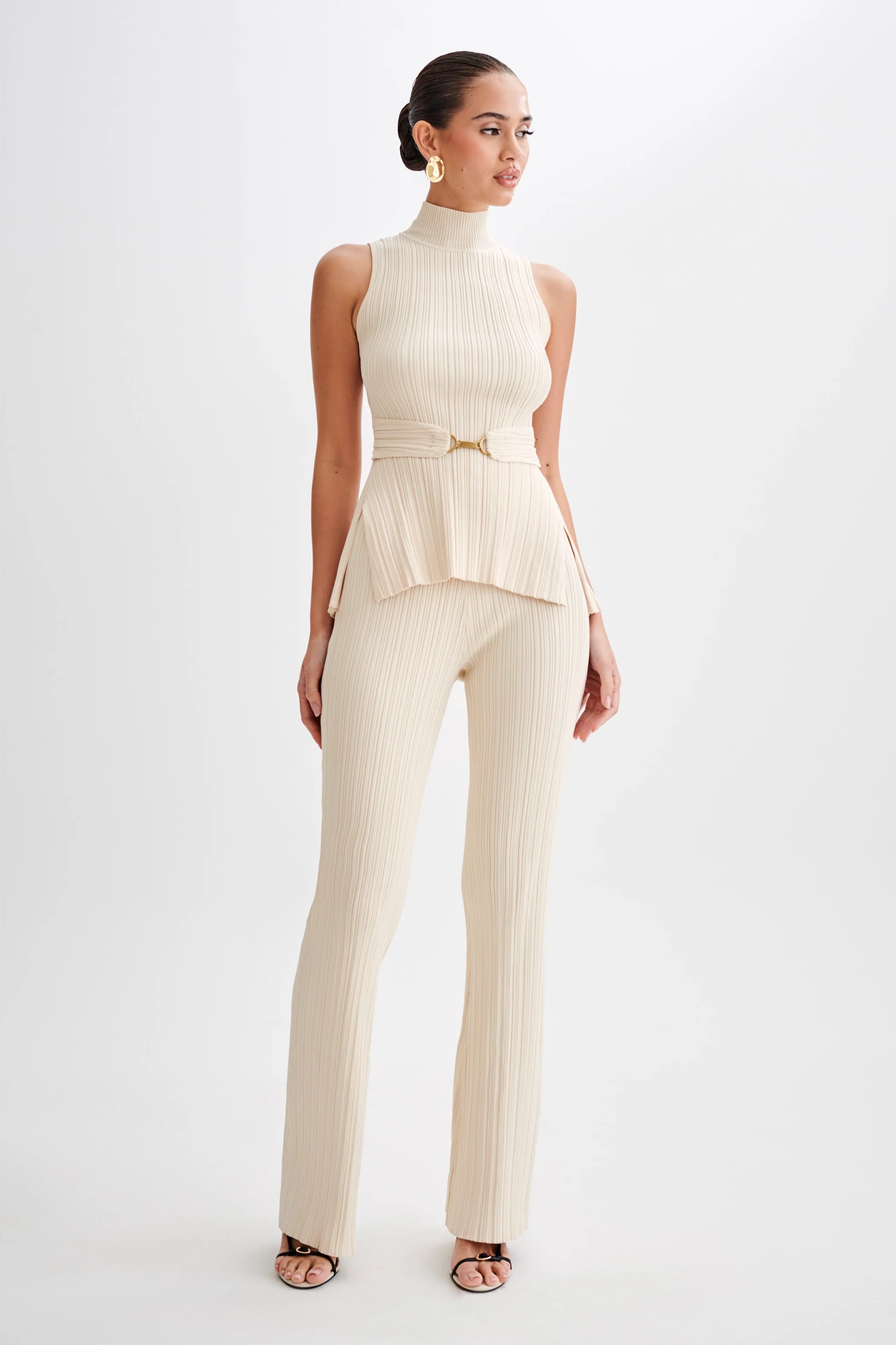 Straight Leg Rib Knit Pant – Cream