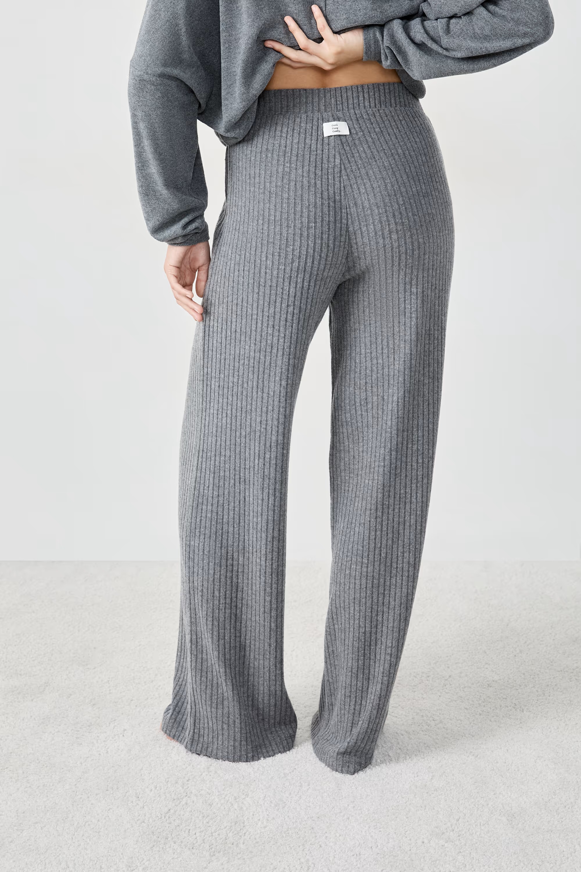 Wide Ribbed Pyjama Trousers (Anthracite)