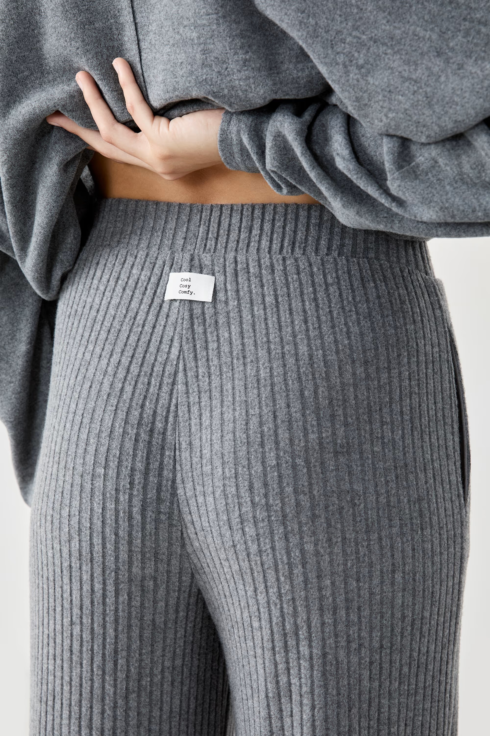 Wide Ribbed Pyjama Trousers (Anthracite)