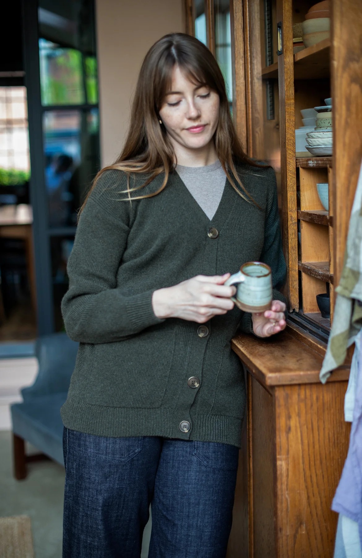 100% British Lambswool V-Neck Ribbed Cardigan