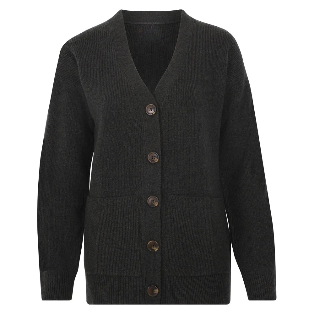 100% British Lambswool V-Neck Ribbed Cardigan