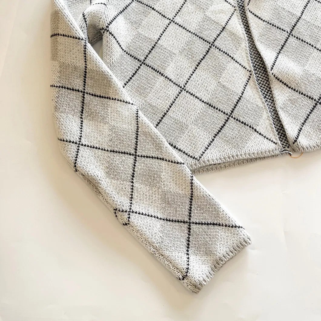 Argyle Jacquard Knit Cropped Cardigan