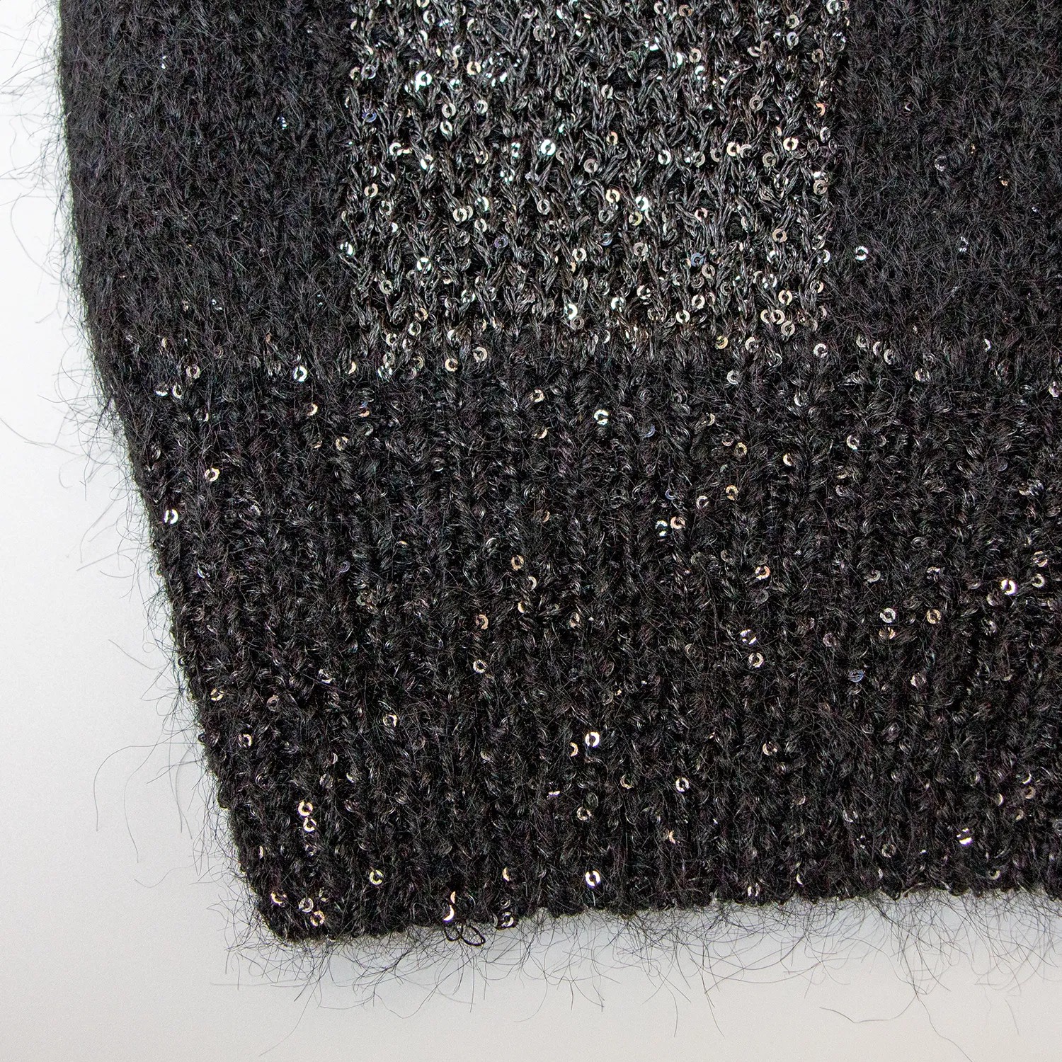 Black Sequin-Embellished V-Neck Plaid Cardigan