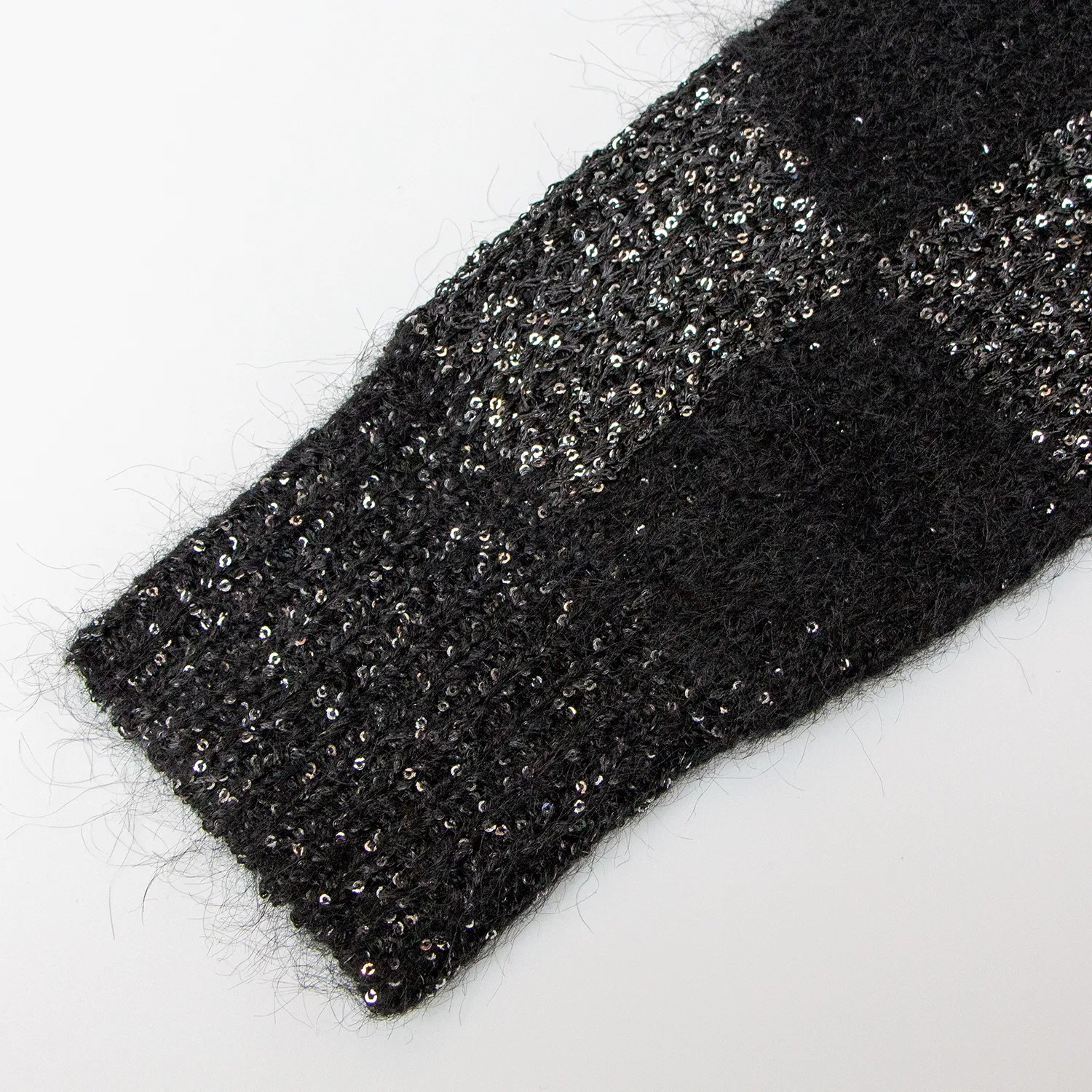 Black Sequin-Embellished V-Neck Plaid Cardigan