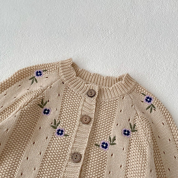 Beige Organic Cotton Viola Embroidery Baby Set