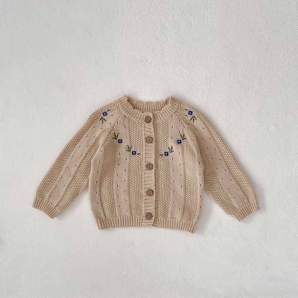 Beige Organic Cotton Viola Embroidery Baby Set