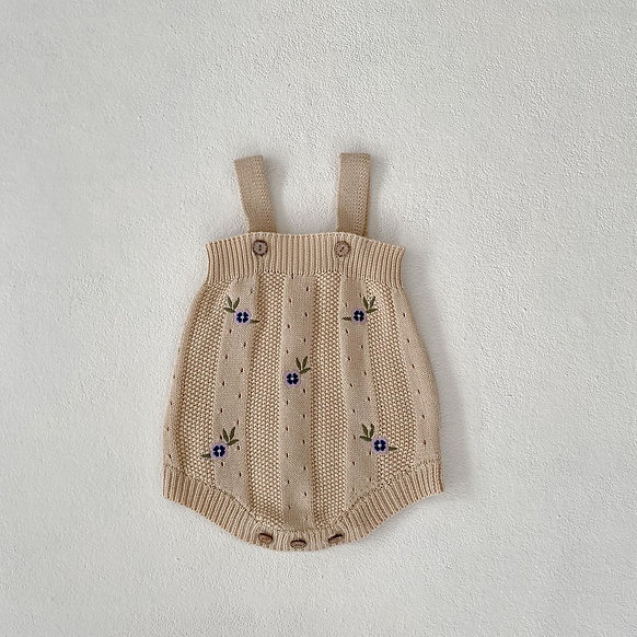 Beige Organic Cotton Viola Embroidery Baby Set