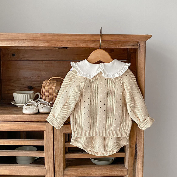 Beige Organic Cotton Viola Embroidery Baby Set