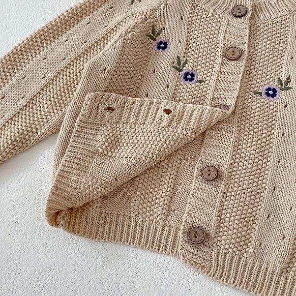 Beige Organic Cotton Viola Embroidery Baby Set