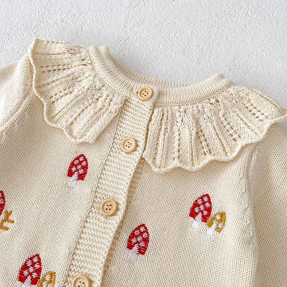 Cream Organic Cotton Mushroom Embroidery Baby Set