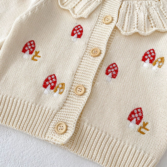 Cream Organic Cotton Mushroom Embroidery Baby Set