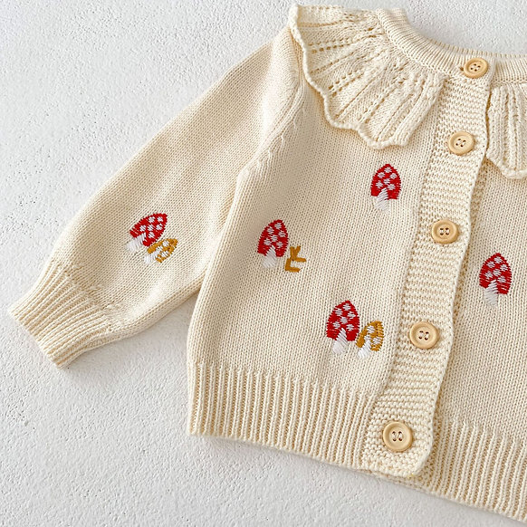 Cream Organic Cotton Mushroom Embroidery Baby Set