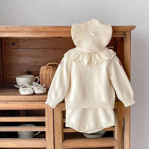 Cream Organic Cotton Mushroom Embroidery Baby Set