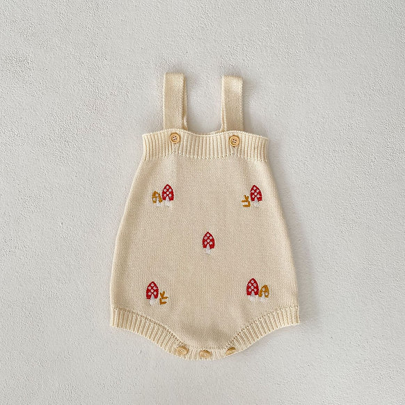 Cream Organic Cotton Mushroom Embroidery Baby Set