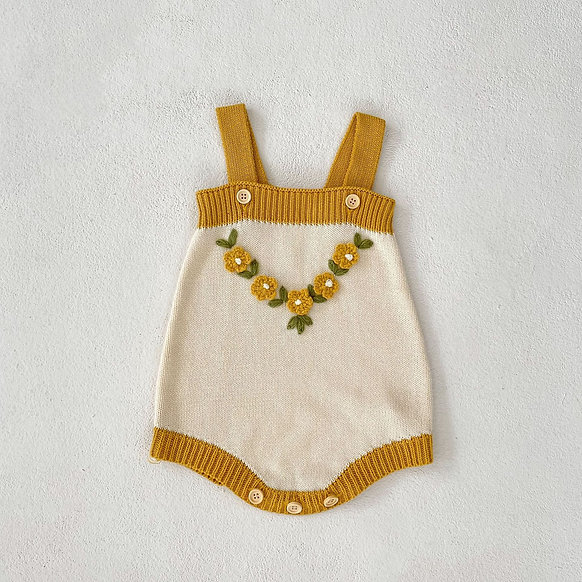Cream and Sunny Yellow Floral Baby Romper Set
