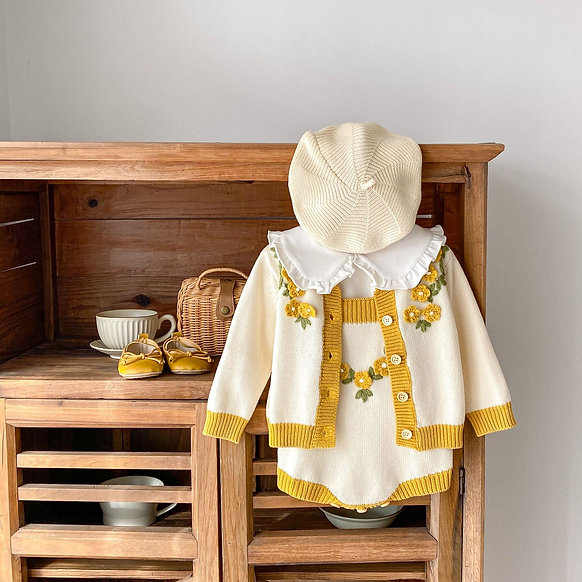 Cream and Sunny Yellow Floral Baby Romper Set