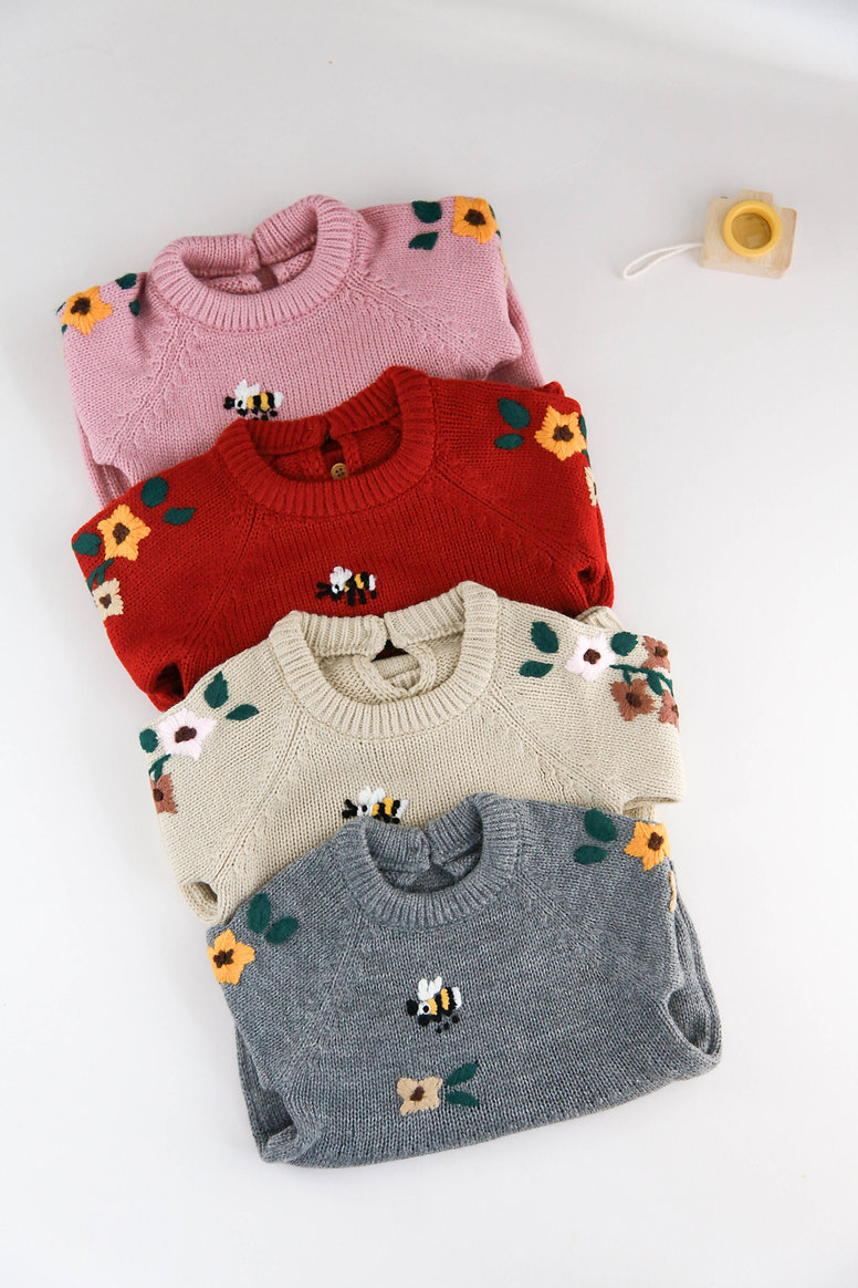 Premium Embroidered Bee and Floral Baby Romper
