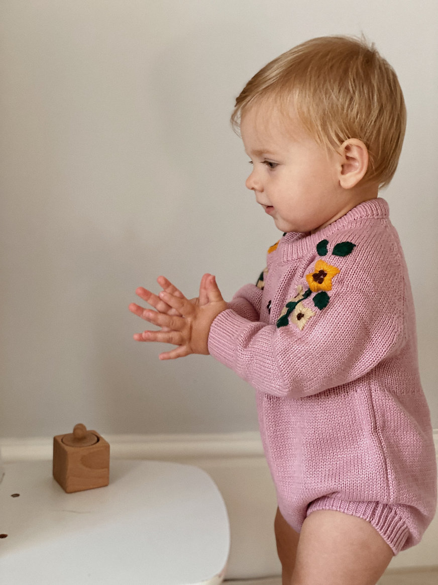 Premium Embroidered Bee and Floral Baby Romper