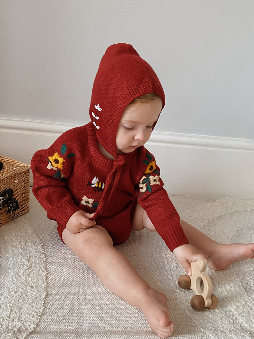 Premium Embroidered Bee and Floral Baby Romper
