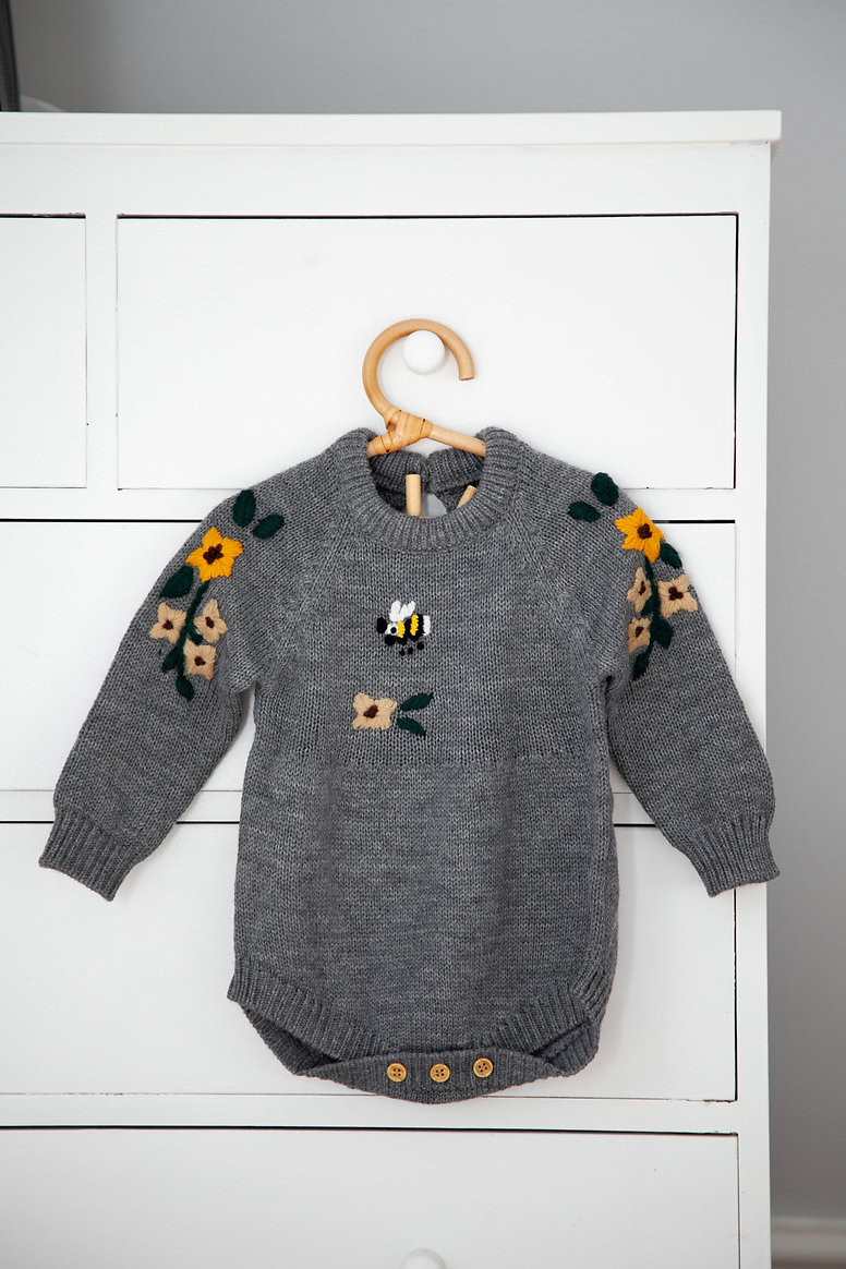 Premium Embroidered Bee and Floral Baby Romper