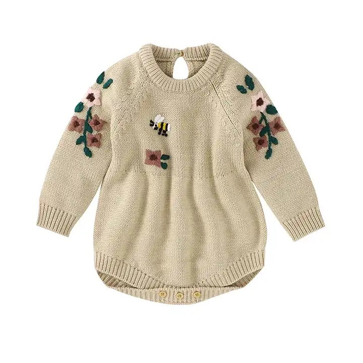 Premium Embroidered Bee and Floral Baby Romper